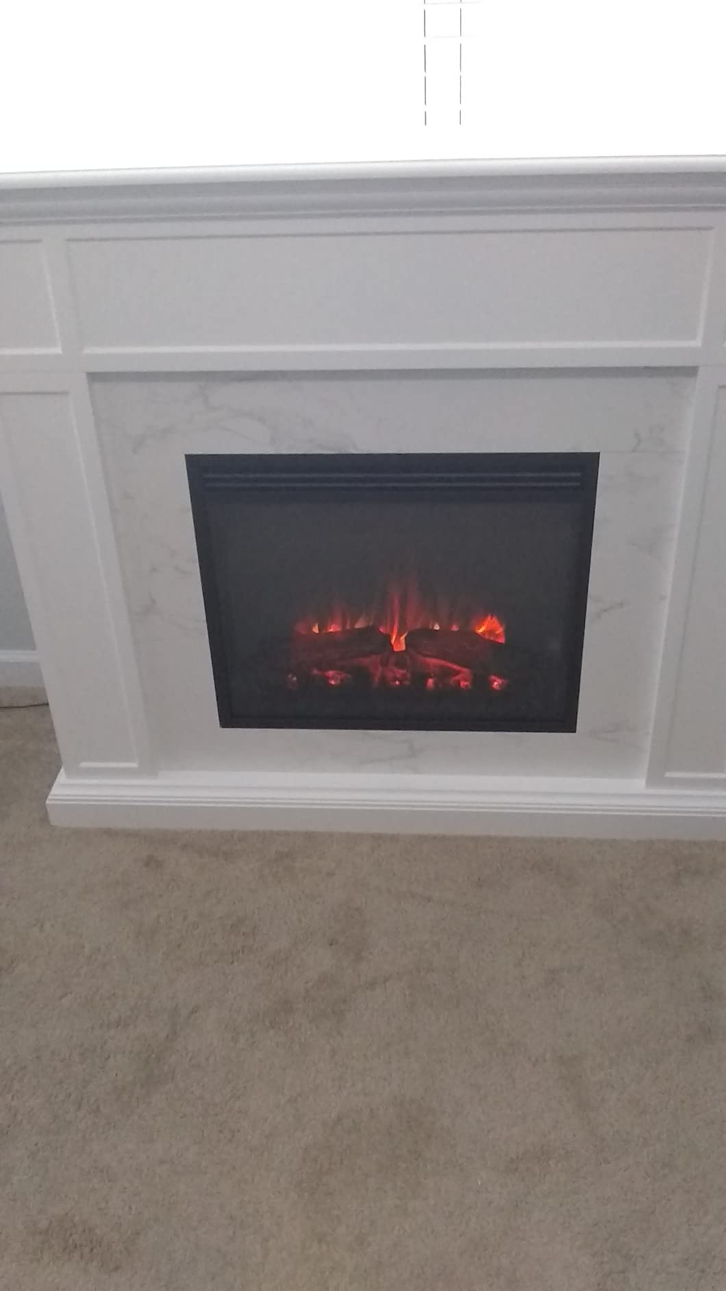 LegendFlame Fireplace Suite Sheraton, 48 Inch Mantel Surround, Cream White with Snow White Marble Pattern Finish, with 23 Inch Electric Fireplace Insert, 750W/1500W, Mood Light, Remote Control customer photo 1