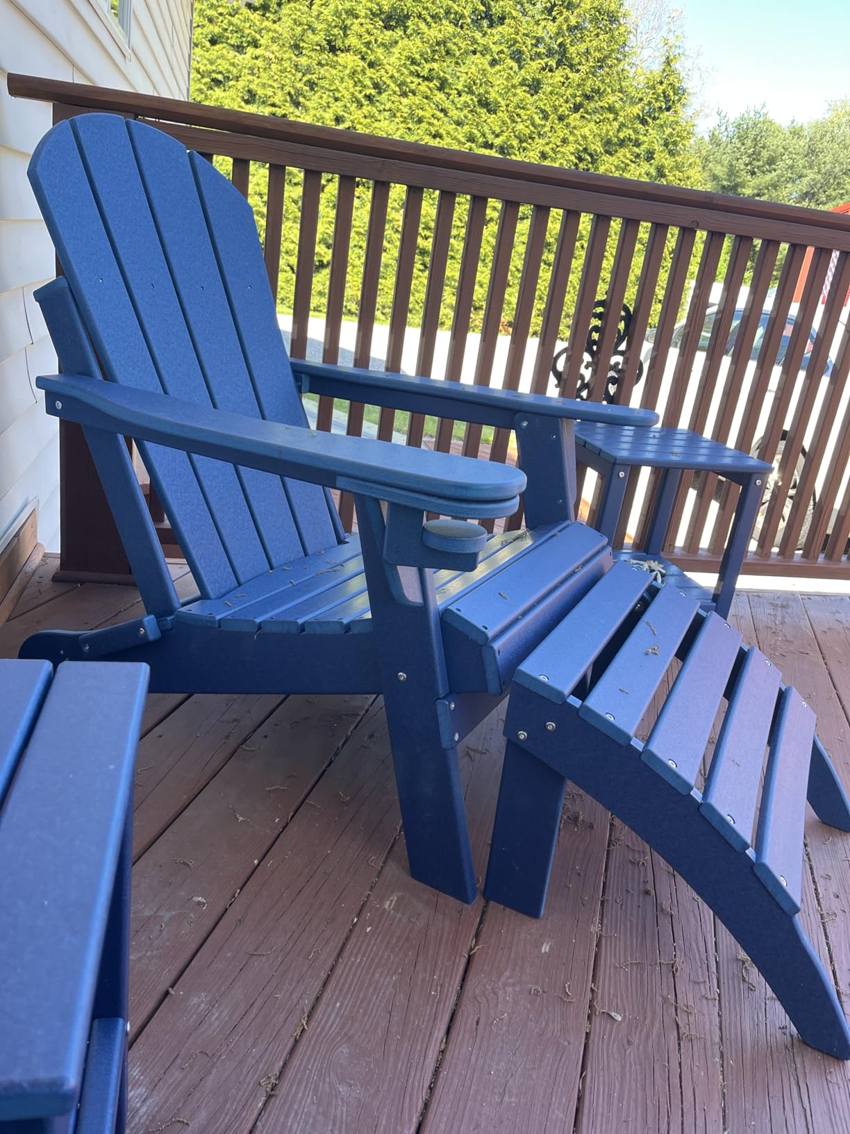 GREENVINES Folding-Adirondack-Chairs-Set-of-2 | HDPE Plastic | Fire Pit Chair | All Weather | Cup Holder | Blue | for Deck Backyard Patio Outdoor Garden customer photo 1
