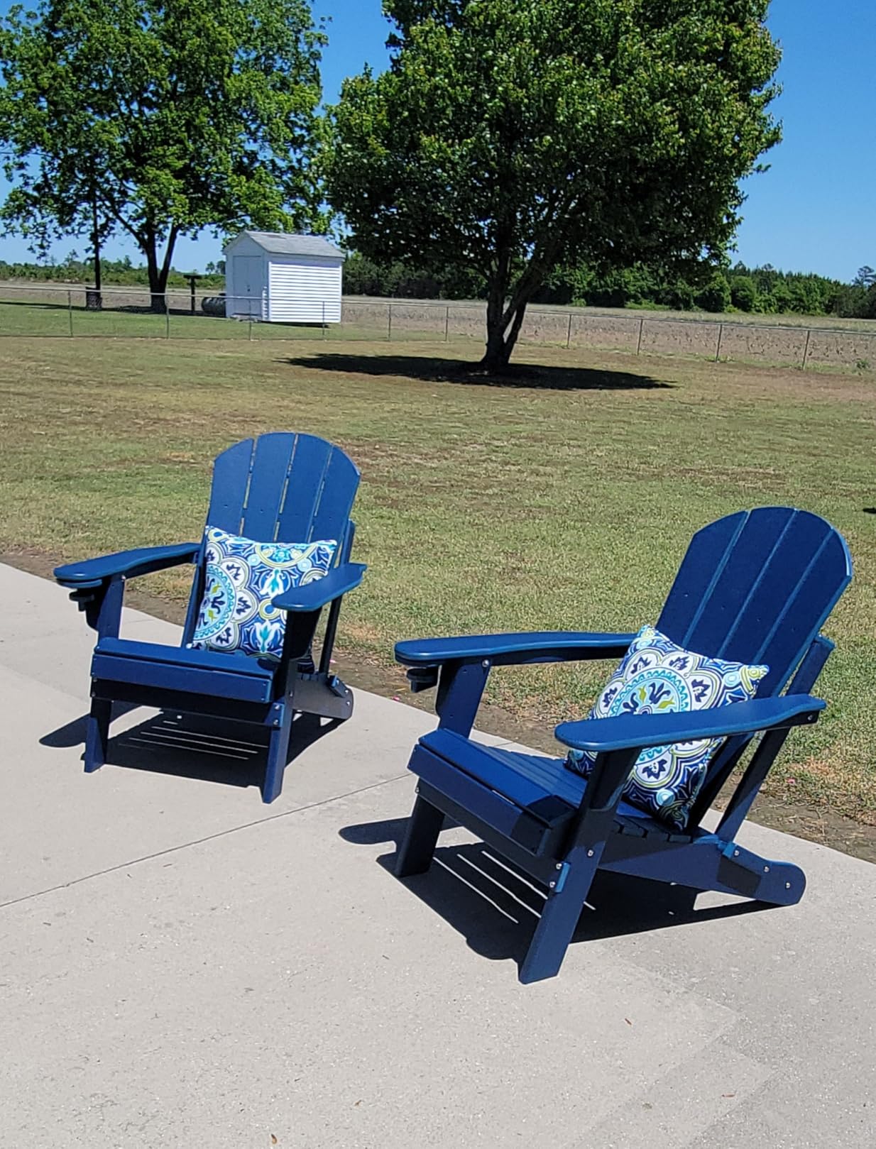 GREENVINES Folding-Adirondack-Chairs-Set-of-2 | HDPE Plastic | Fire Pit Chair | All Weather | Cup Holder | Blue | for Deck Backyard Patio Outdoor Garden customer photo 2