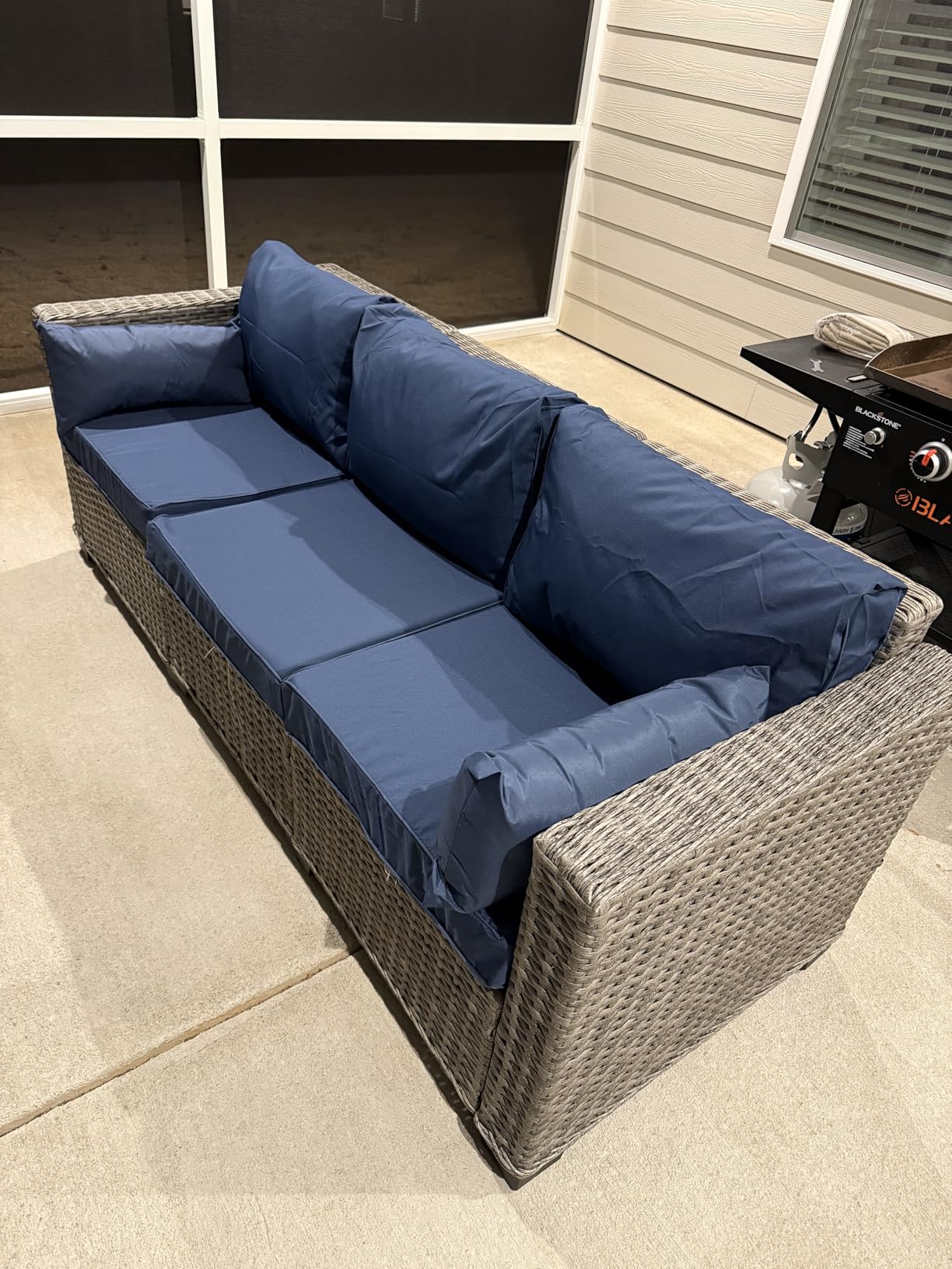 Rattaner Outdoor Furniture Outdoor Couch Patio Furniture 3-seat Sofa Deep Seat High Backrest with Waterproof Cover and Anti-Slip Cushions, Light Grey customer photo 2