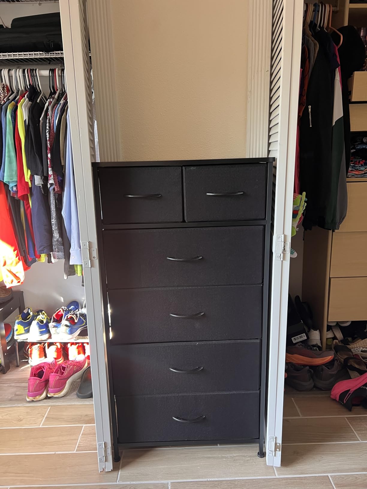 Mifuro Tall Dresser for Bedroom, Vertical Storage Organizer Tower with 7 Drawers, Chest of Drawers with Fabric Bins, Steel Frame, Wood Top for Bedroom, Closet, Entryway- Black customer photo 2