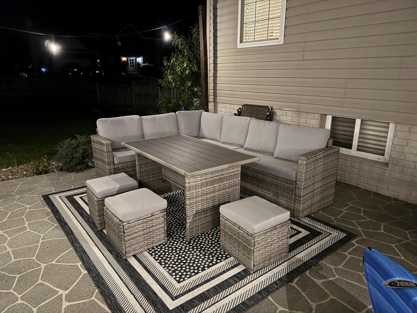 Wumiokio Patio Furniture Set, 7 Pieces Outdoor Patio Furniture with Dining Table & Chair, All Weather Wicker Conversation Set with Ottoman, Brown Rattan & Ivory Cushions customer photo 1