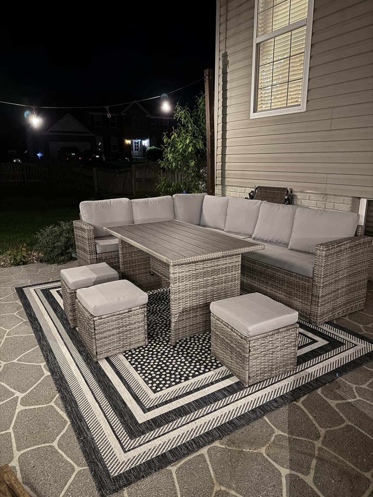 Wumiokio Patio Furniture Set, 7 Pieces Outdoor Patio Furniture with Dining Table & Chair, All Weather Wicker Conversation Set with Ottoman, Brown Rattan & Ivory Cushions customer photo 2