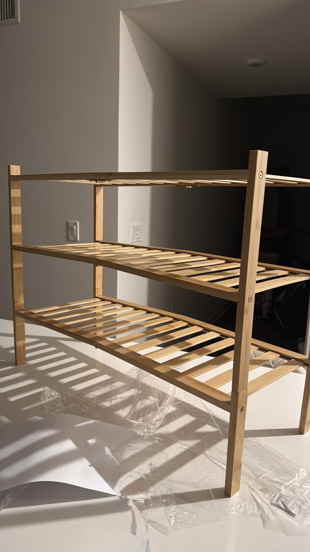 ROMGUAR CRAFT 3 Tier Bamboo Shoe Rack for Closet Free Standing Wood Shoe Shelf Storage Organizer for Entryway Small Space Stackable 27
