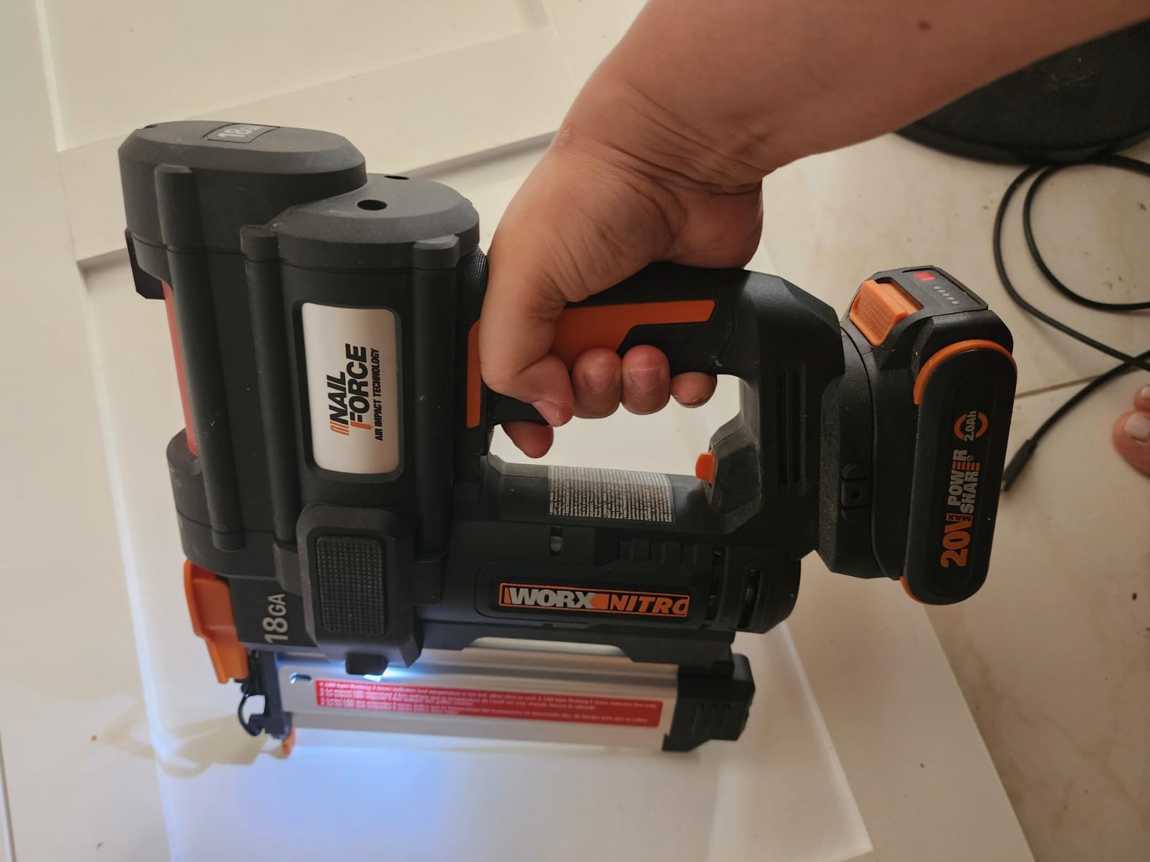 Worx Nitro 20V 18GA Cordless Brad Nailer, Cordless Nail Gun, Nail Gun Battery Powered, Up to 2 Inch, Tool-Free Jam Release, Trimming & Molding, Baseboard WX842L PowerShare - Battery, Charger Included customer photo 1