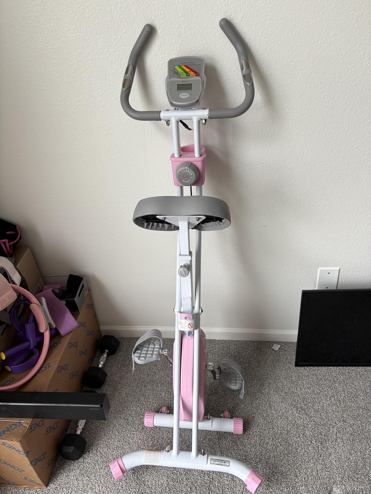 Sunny Health & Fitness Smart Folding X-Bike, Portable Compact Exercise Bike for Indoor Cycling Workout, Home Cardio Training Machine, Free SunnyFit App Bluetooth Connect customer photo 1