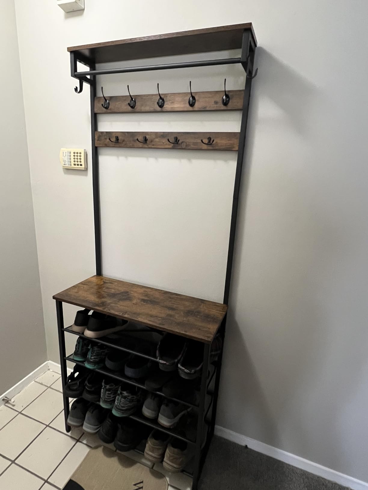HOOBRO Hall Tree with Bench, Entryway Coat Rack with Shoe Rack, Shoe and Coat Rack, 5 Tier Shoe Storage Organizer with Oxford Fabric Side Pockets, Adjustable Mesh Shelves, Rustic Brown BF75MT01 customer photo 2
