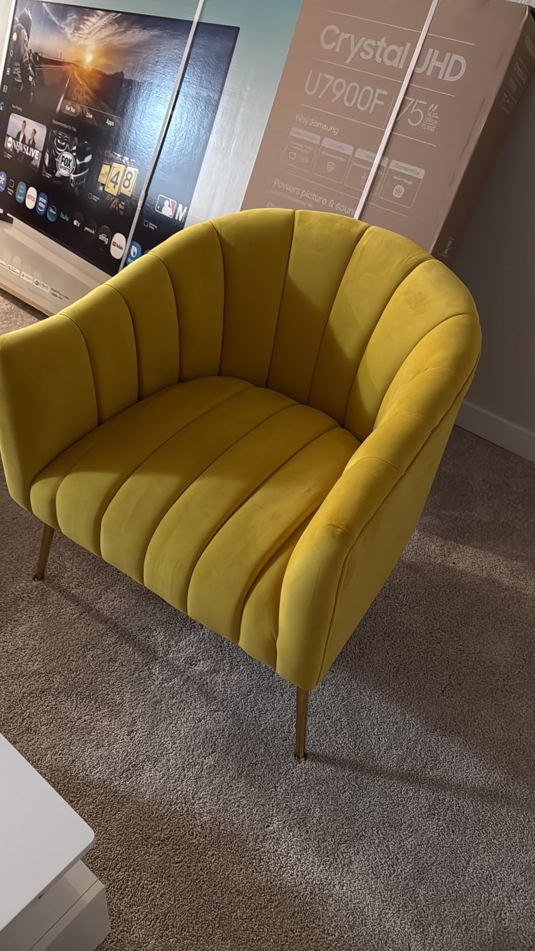 Dewhut Oversized Pumpkin Couch Accent Chair, Modern Comfy Velvet Upholstered Barrel Chairs, Luxury Single Sofa Armchair for Living Room, Waiting Room, Office and Vanity, (Yellow) customer photo 1