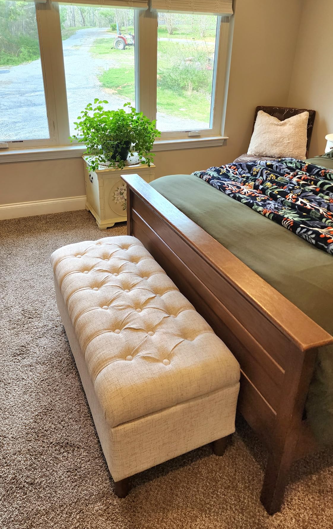 Homepop Home Decor | Tufted Ainsley Button Storage Ottoman Bench with Hinged Lid | Ottoman Bench with Storage for Living Room & Bedroom,Gray Woven customer photo 2
