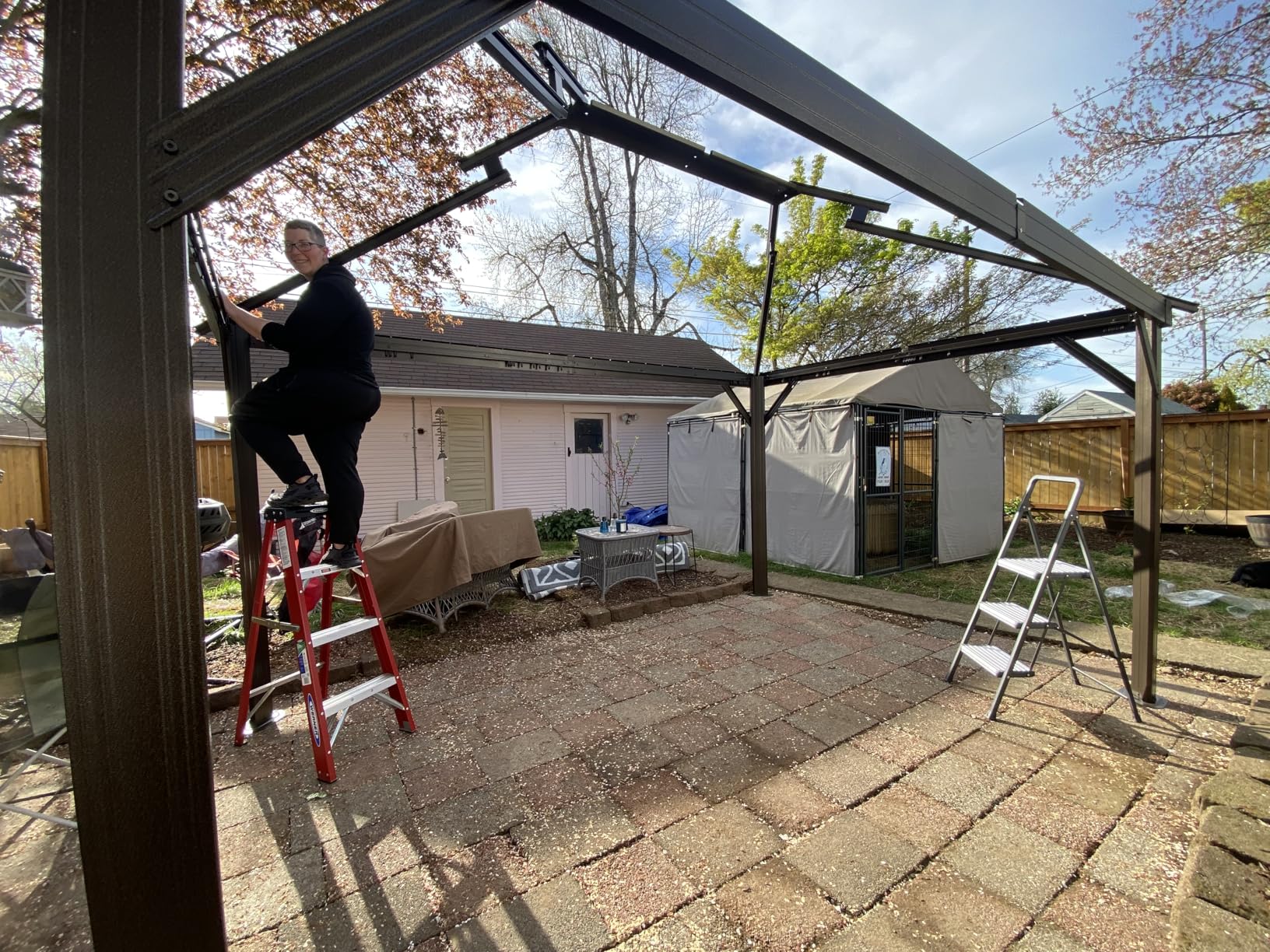 Domi 10' x 12' Hardtop Gazebo, Outdoor Metal Gazebo for Patios with Galvanized Steel Double Roof, Heavy Duty Curtains and Netting Included, Permanent Pergola for Backyard, Garden Lawn, Brown customer photo 1