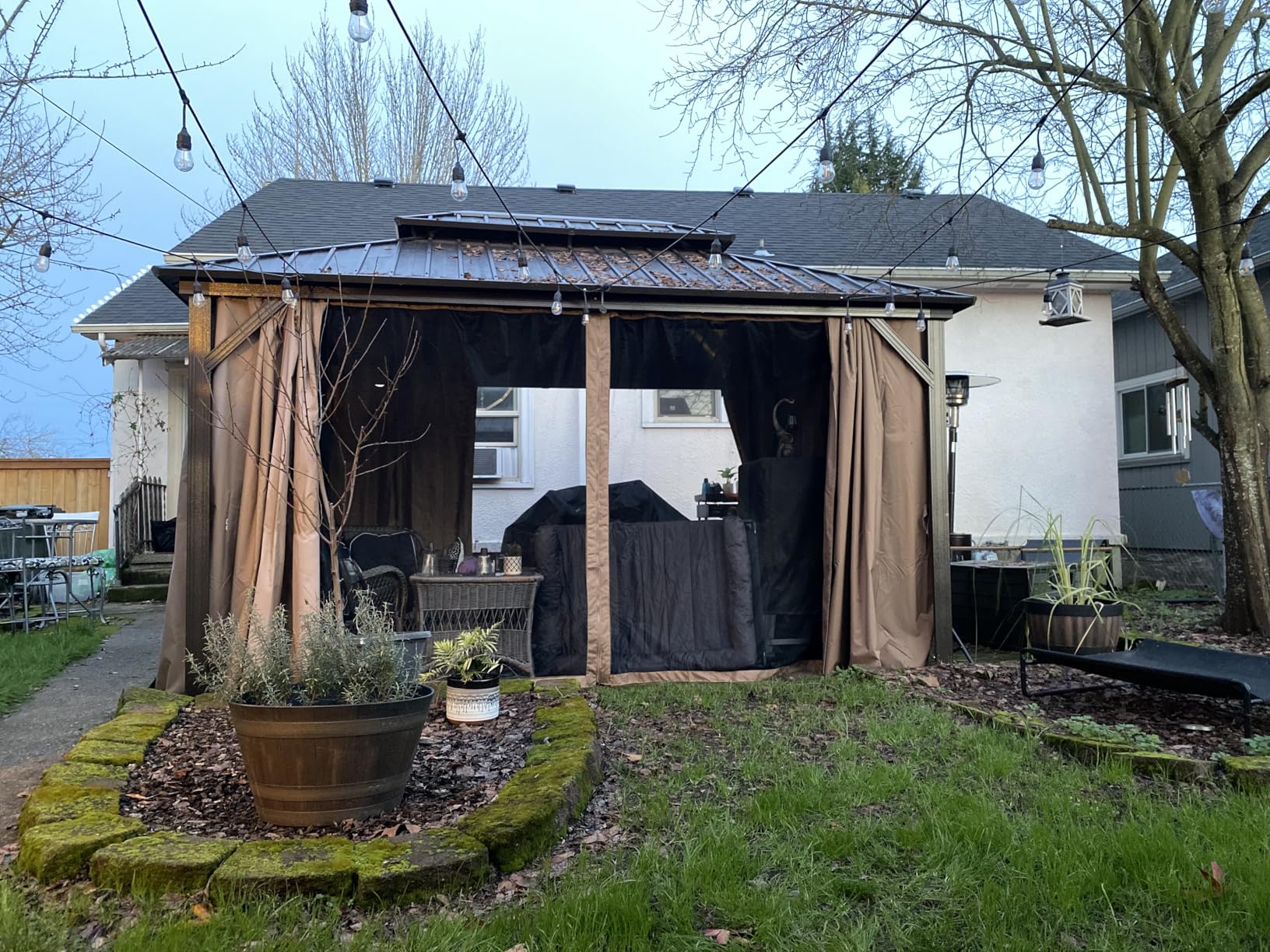 Domi 10' x 12' Hardtop Gazebo, Outdoor Metal Gazebo for Patios with Galvanized Steel Double Roof, Heavy Duty Curtains and Netting Included, Permanent Pergola for Backyard, Garden Lawn, Brown customer photo 2