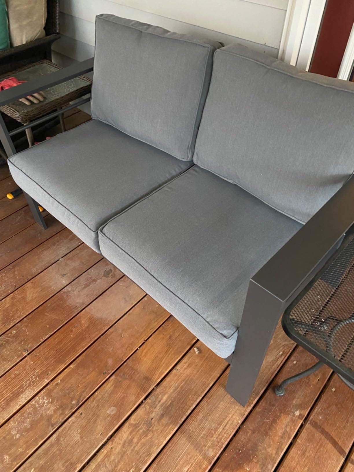 Wisteria Lane Patio Furniture Aluminum Sofa, All-Weather Outdoor 3 Seats Couch, Black Metal Chair with Light Grey Cushions customer photo 2