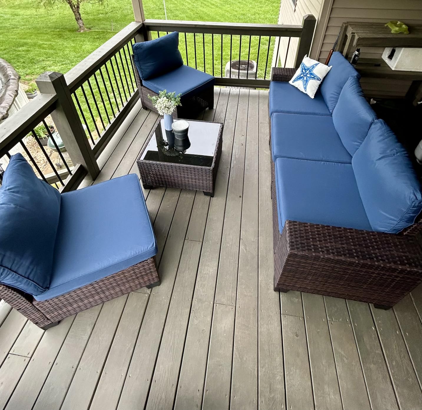 Kullavik 6PCS Outdoor Patio Furniture Set PE Wicker Rattan Sectional Sofa Patio Conversation Sets, Navy Blue customer photo 2