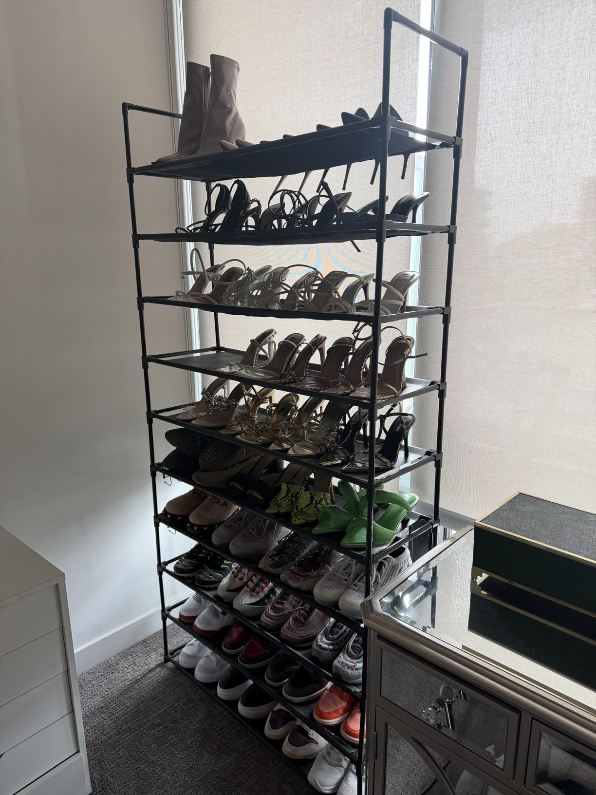VTRIN 10 Tier Shoe Rack Tall Large Capacity Wide Shoe Organizer with Two Hooks Sturdy Metal Shoe Shelf for Entryway, Closet, Bedroom customer photo 2