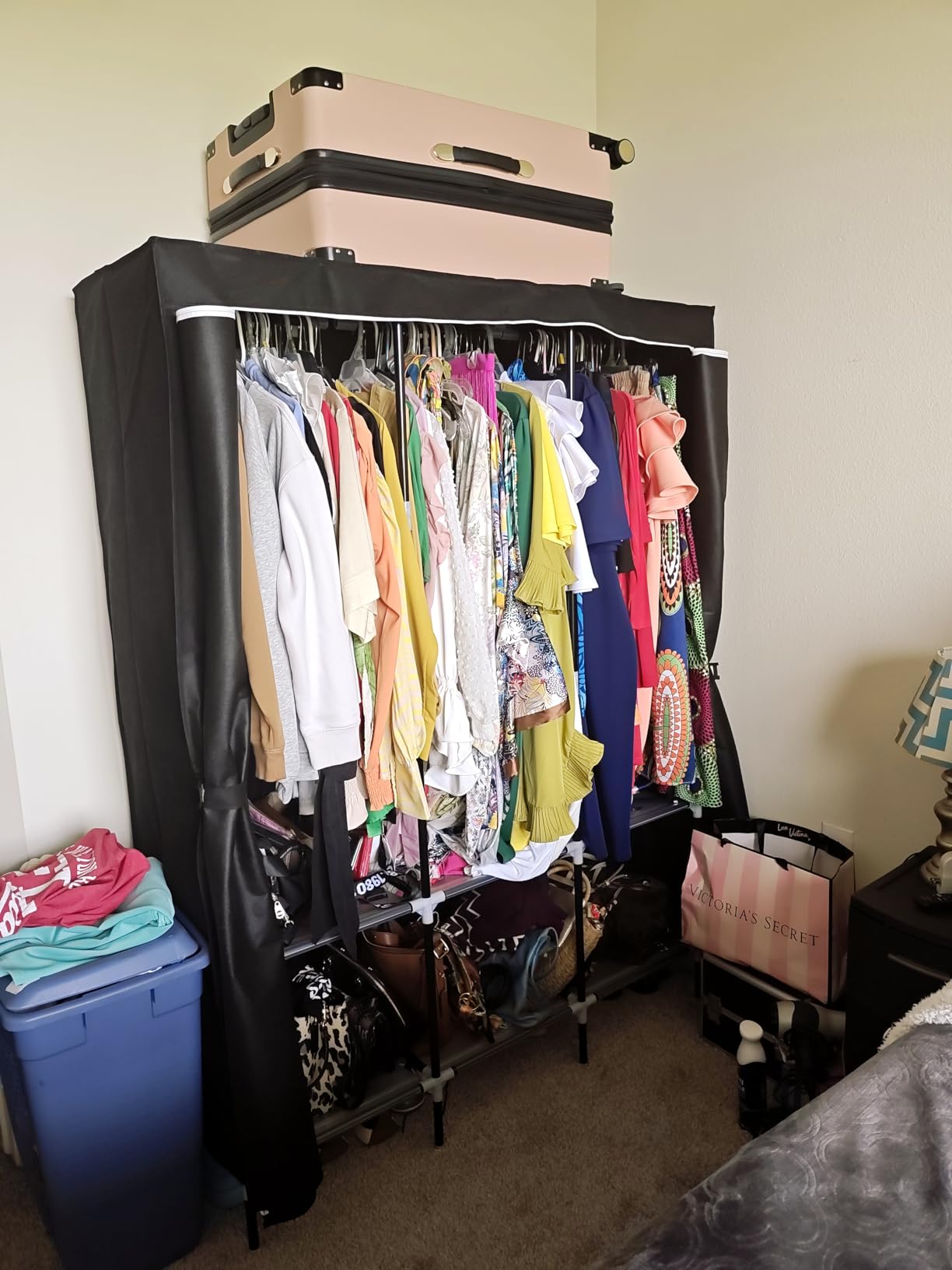 LOKEME Wardrobe Closet, Portable Closet for Bedroom Steel Pipe Diameter 19mm Strong and Sturdy Black Portable Closets for Hanging Clothes with 3 Hanging rods, 6 Storage Shelves and Side Pockets customer photo 1