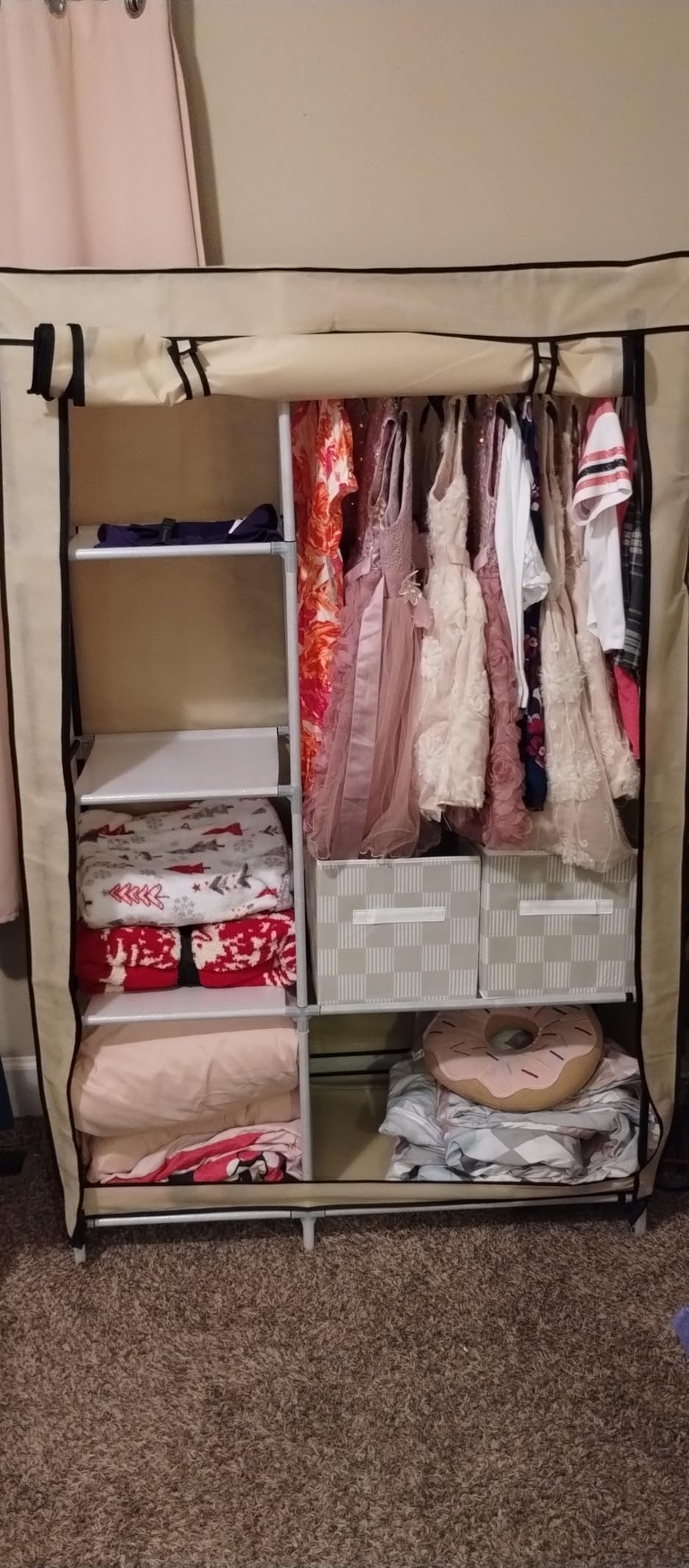 Calmootey Portable Closet Organizers, Clothing Storage, Wardrobe with 6 Shelves and Hanging Rod, Non-Woven Fabric Cover with 4 Side Pockets, Black customer photo 2
