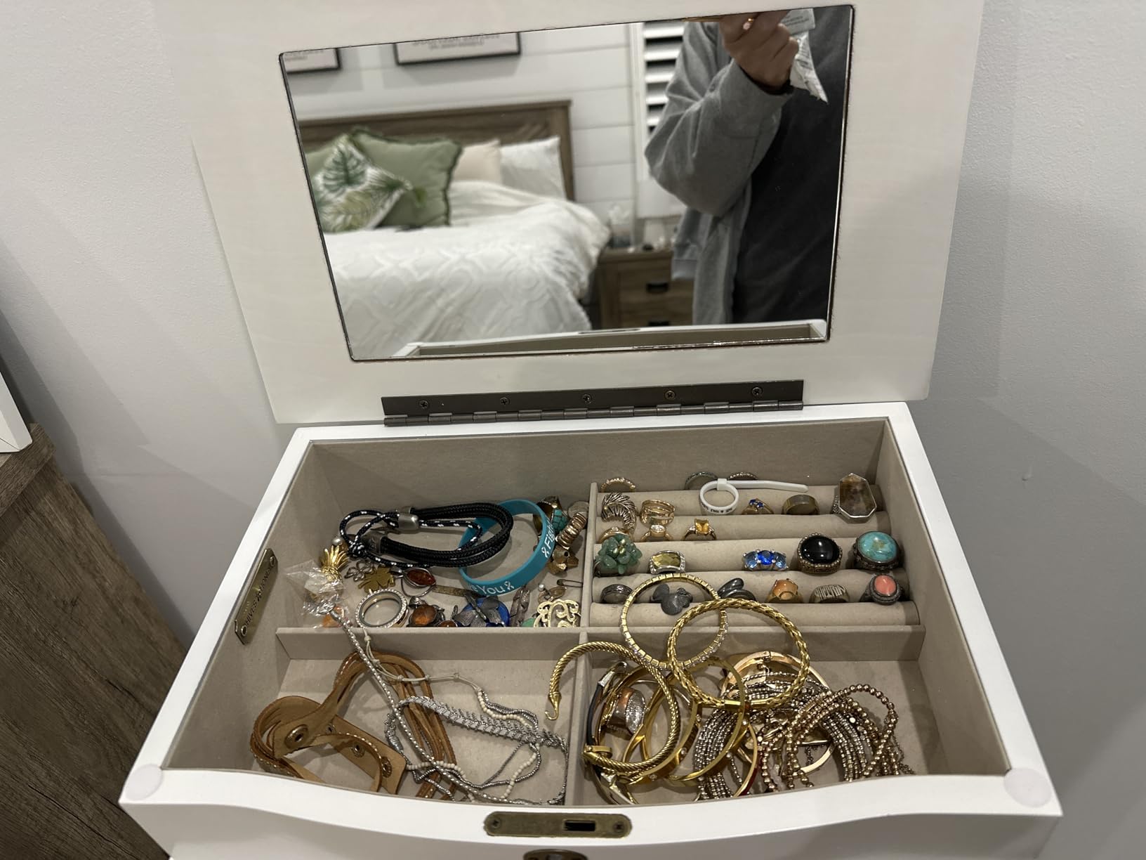 Hives and Honey Nora Jewelry Armoire Cabinet with Mirror - 7 Drawers, Locking Top, Necklace Hooks, Anti-Tarnish Felt - Traditional Standing Jewelry Organizer for Women, Walnut customer photo 2