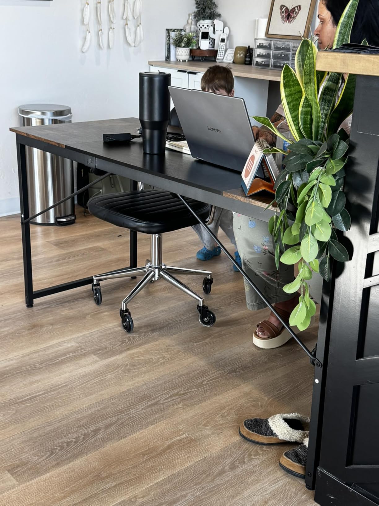 Huuger Computer Desk, 55 Inch Home Office Desk, Gaming Writing Work from Home Study Desk, Large Legroom, Sturdy Metal Frame, Modern Simple, Rustic Brown customer photo 2