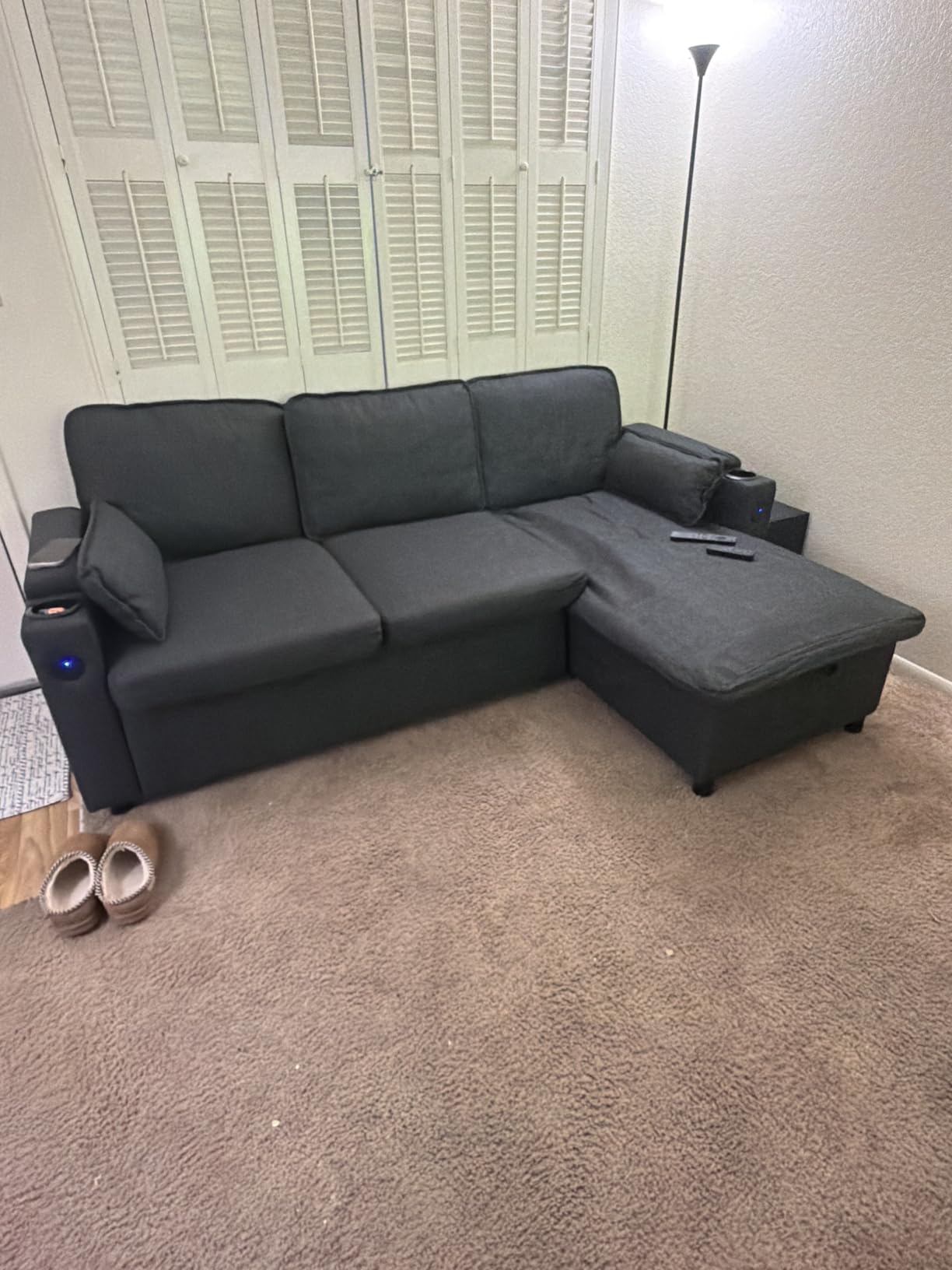 DURASPACE Sofa Bed Sleeper Pull Out 2 in 1 Sectional Sleeper Sofa Couches with Storage, USB, Cup Holder, Pullout Sectional Couches for Apartment Living Room (Dark Gray) customer photo 1