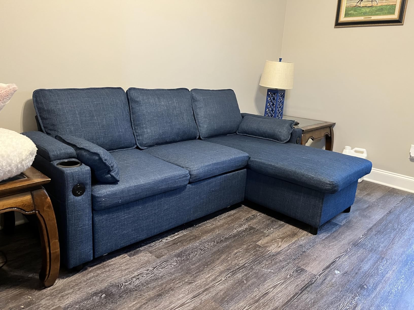 DURASPACE Sofa Bed Sleeper Pull Out 2 in 1 Sectional Sleeper Sofa Couches with Storage, USB, Cup Holder, Pullout Sectional Couches for Apartment Living Room (Dark Gray) customer photo 2