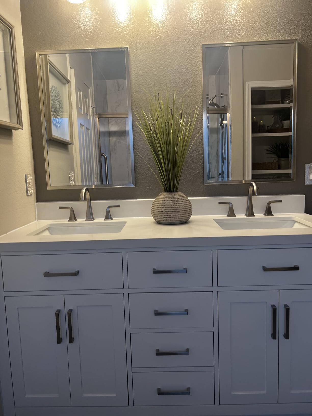 ARIEL Hepburn 60-inch Bathroom Vanity with Sink, Solid Wood, 1.5-inch Carrara White Quartz Countertop & Backsplash, Double Rectangular Porcelain Sink, 4 Soft Closing Doors, 6 Dovetail Drawers, Grey customer photo 1