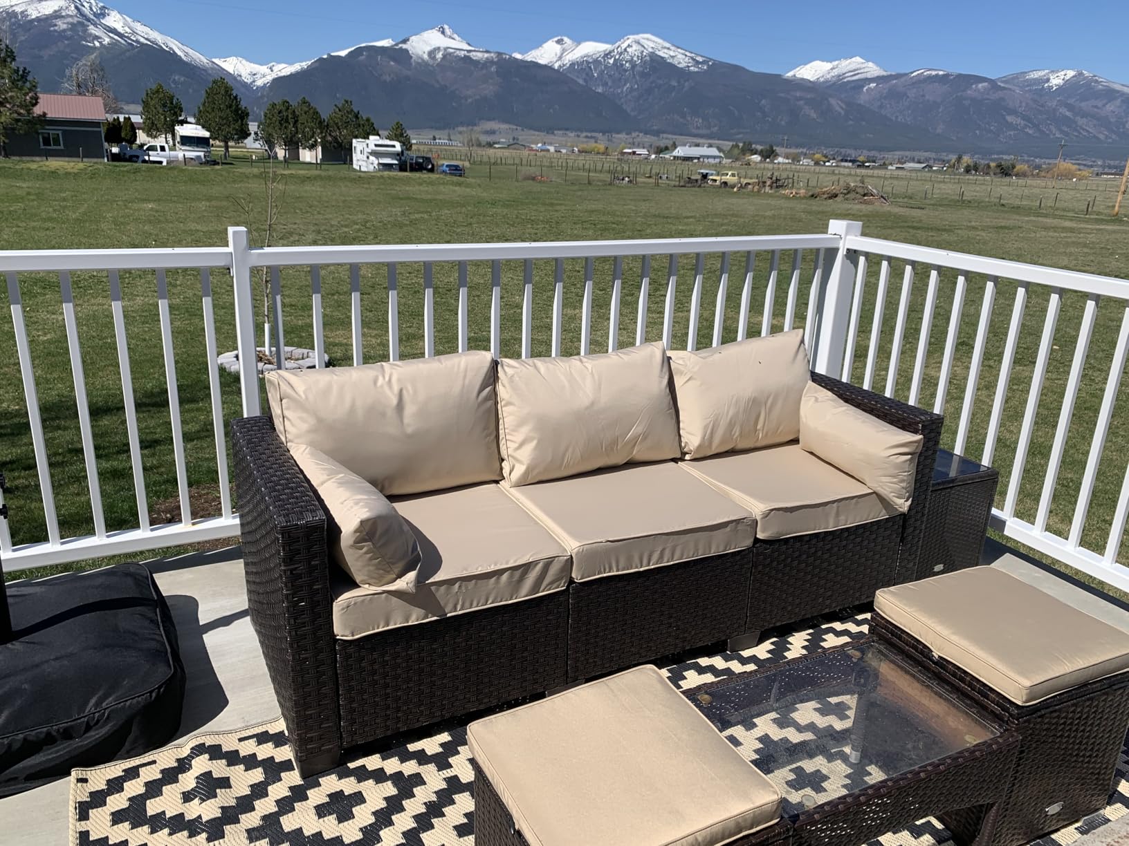 Rattan Star Outdoor Furniture Couch 3 Seater Sofa Outdoor Brown Wicker Sofa Deep Seat High Backrest Patio Couch with Non-Slip Cushions Waterproof Cover, Khaki customer photo 2