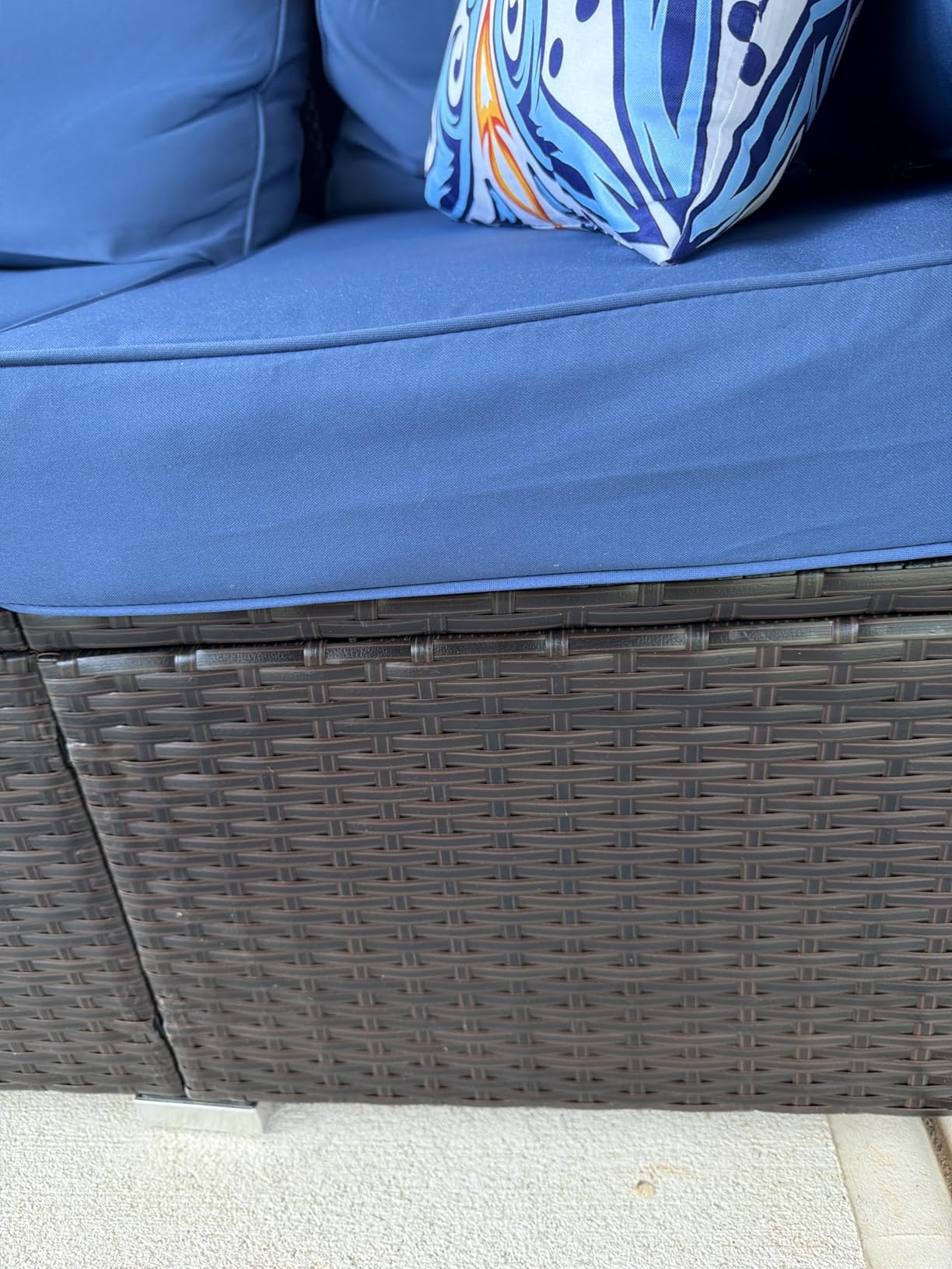 Yaheetech 3-Seat Patio Wicker Sofa, Outdoor Rattan Couch with Furniture Cover, Deep Seat High Back with Cushions & Throw Pillows for Deck/Porch/Balcony/Yard, Brown/Dark Blue customer photo 1