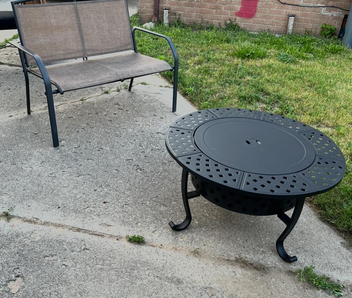 Panovue 36 Inch Fire Pit with 2 BBQ Grills, Wood Burning Fire Pits for Outside with Lid & Fire Poker, BBQ& Outdoor Firepit & Round Metal Table 3 in 1 for Patio, Picnic, Party customer photo 1