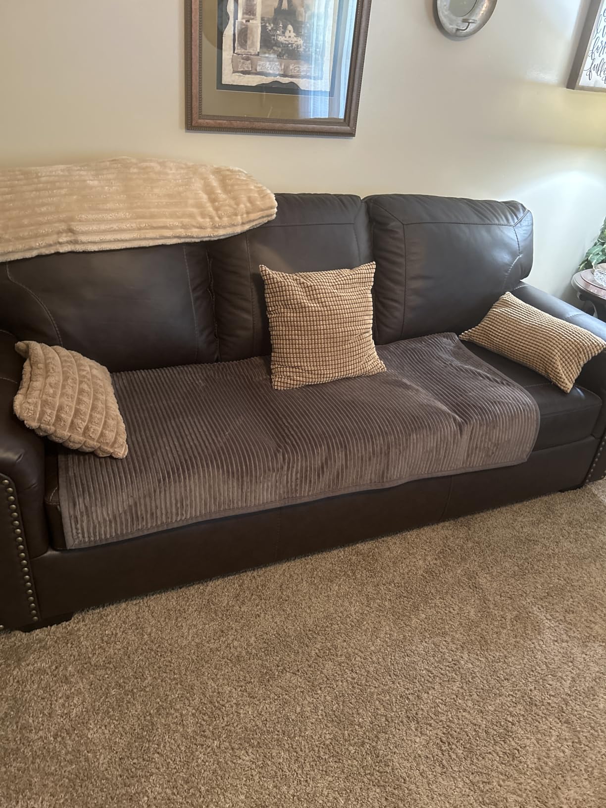 Signature Design by Ashley Colleton Classic Leather Match Sofa with Nailheads, Dark Brown customer photo 2