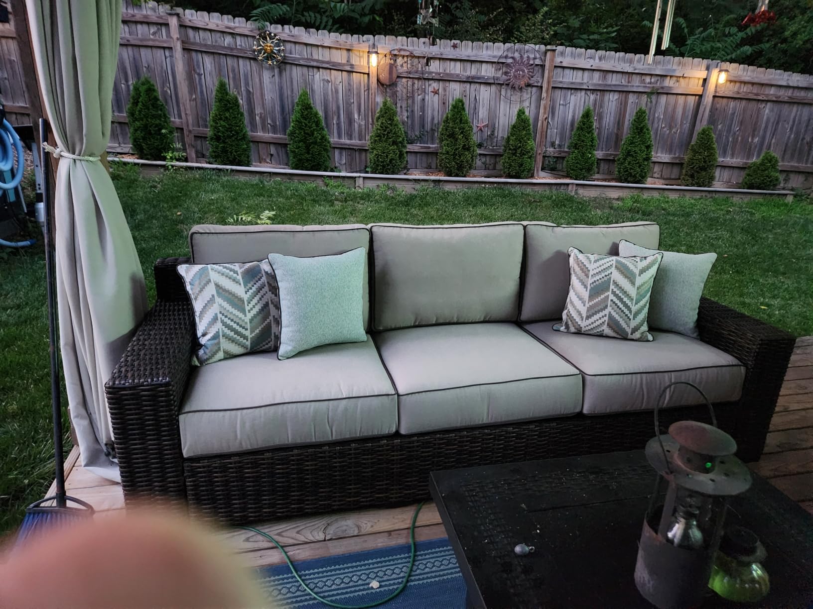 Signature Design by Ashley Coastline Bay Nuvella Weather Resistant Fabric Outdoor Sofa with Cushion and 4 Throw Pillows, Beige & Dark Brown customer photo 1