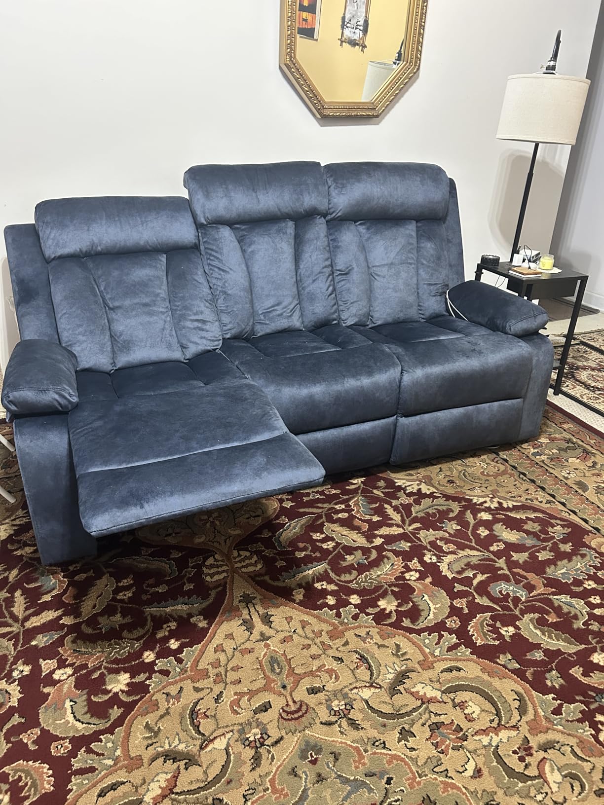 GUEAPY Power Reclining Sofa, 3-Seater Reclining Couch with Massage & Heat, Drop-Down Table, USB & Type-C Charging Ports, Cup Holders, Dutch Velvet customer photo 1