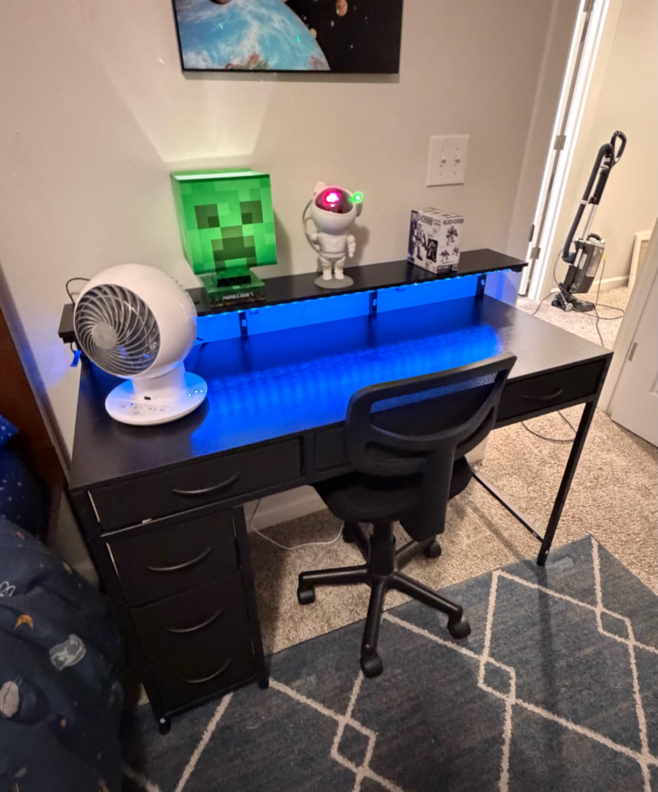 Huuger Gaming Desk with 6 Drawers, Computer Desk with LED Lights Power Outlets and Type-C, 47 Inch Office Desk with Storage, Monitor Stand, Writing Desk, Black customer photo 2