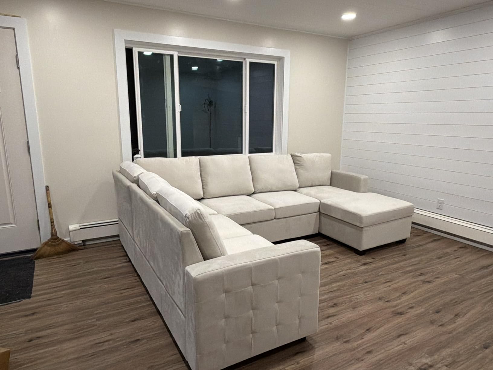 HONBAY Sectional Couch with Pull Out Bed, Sectional Sleeper Sofa with Storage, U Shape Couches for Living Room, Velvet Beige customer photo 1