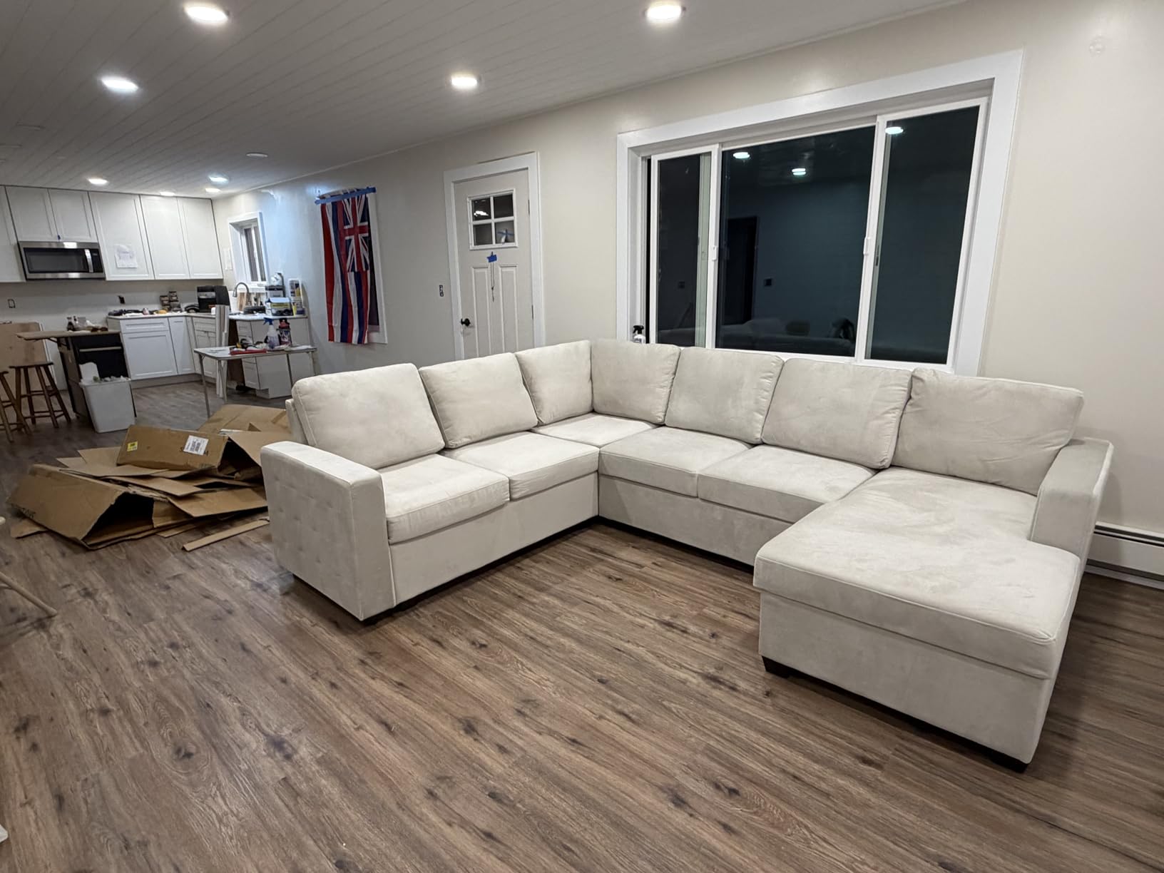 HONBAY Sectional Couch with Pull Out Bed, Sectional Sleeper Sofa with Storage, U Shape Couches for Living Room, Velvet Beige customer photo 2