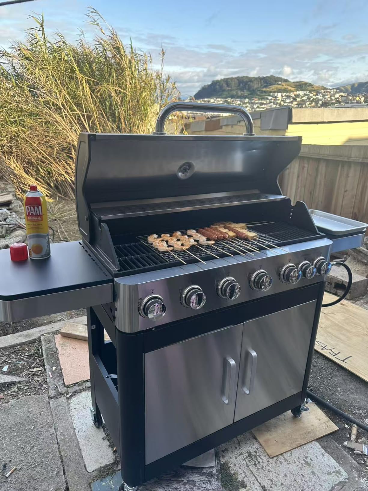 Sophia & William 4-Burner Gas BBQ Grill with Side Burner and Porcelain-Enameled Cast Iron Grates, 42,000BTU Propane Grills Outdoor Cooking Barbecue Cabinet Style, Blue customer photo 2