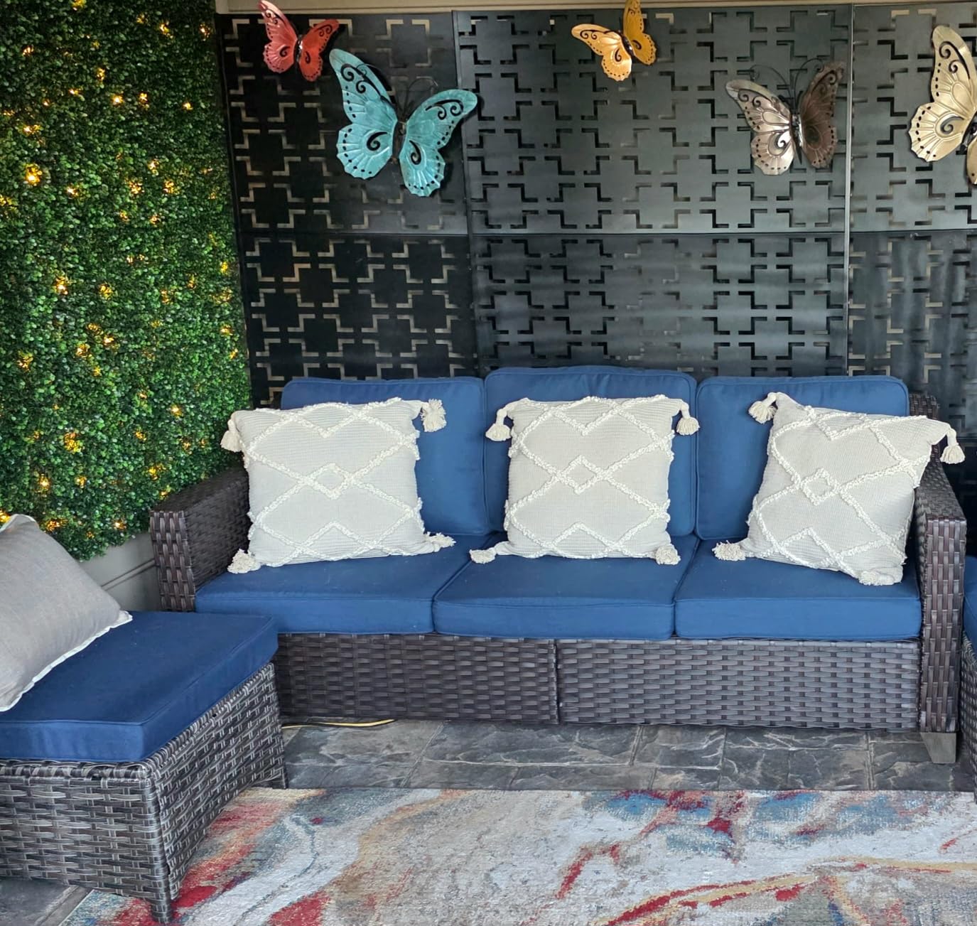 Joyside Patio Sofa - 3 Seater Rattan Sofa, All Weather High Back Sofa, Upgraded Large Size with 4inch Seat Cushions for Backyard, Garden, Poolside (Brown/Beige) customer photo 1