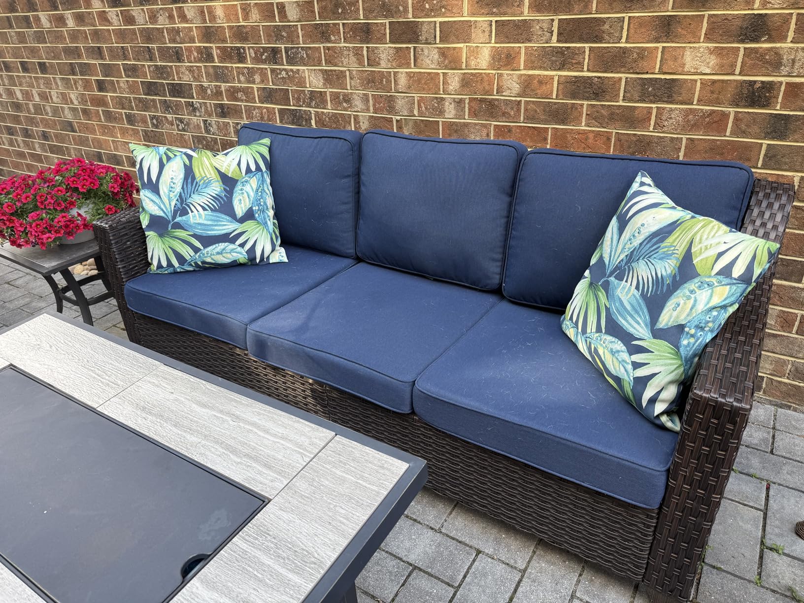 Joyside Patio Sofa - 3 Seater Rattan Sofa, All Weather High Back Sofa, Upgraded Large Size with 4inch Seat Cushions for Backyard, Garden, Poolside (Brown/Beige) customer photo 2