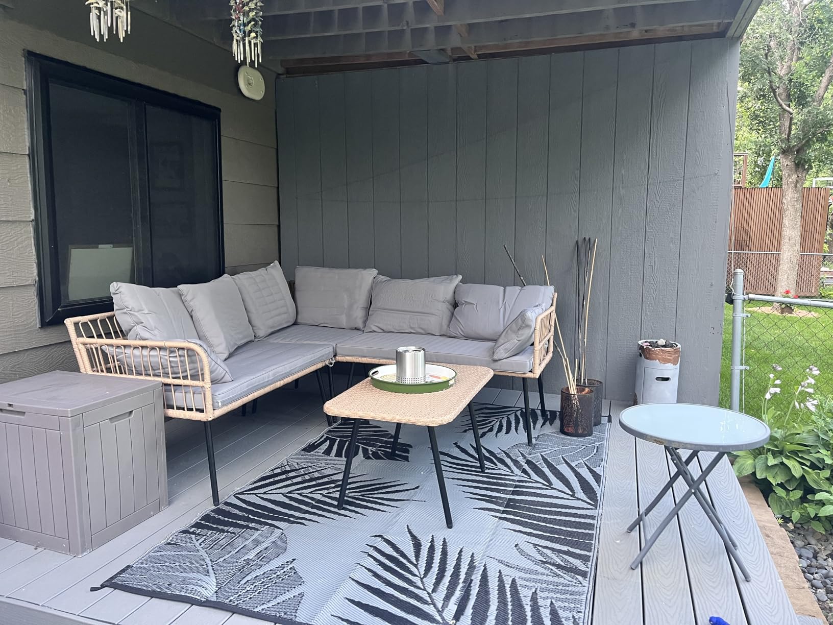 DWVO 4-Piece Outdoor Sectional Sofa Set, All-Weather Wicker L-Shaped 5-Seater Patio Furniture with Removable Cushions & Side Table, Boho Conversation Set for Backyard, Porch, Deck (Grey) customer photo 1