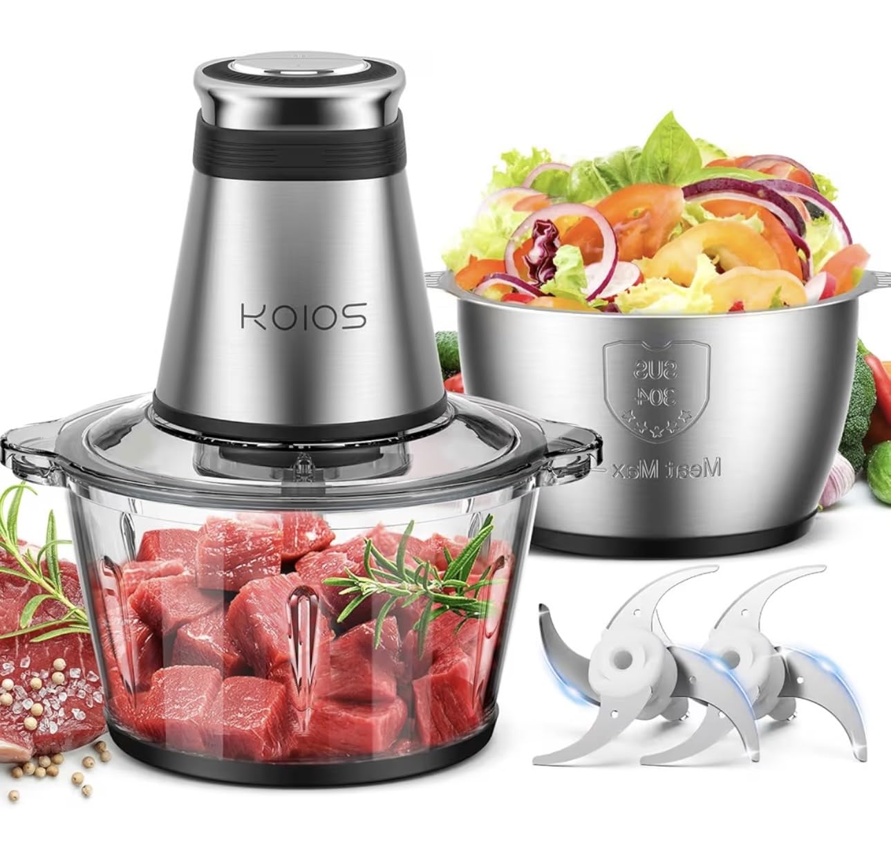 KOIOS Food Processor, 500W Electric Food Chopper with 2 Bowls (8 Cup+8 Cup) & 2 Bi-Level Blades, Small Electric Grinder Meat Processor for Nuts, Meat, Onion, Garlic, Baby Food, Black customer photo 2