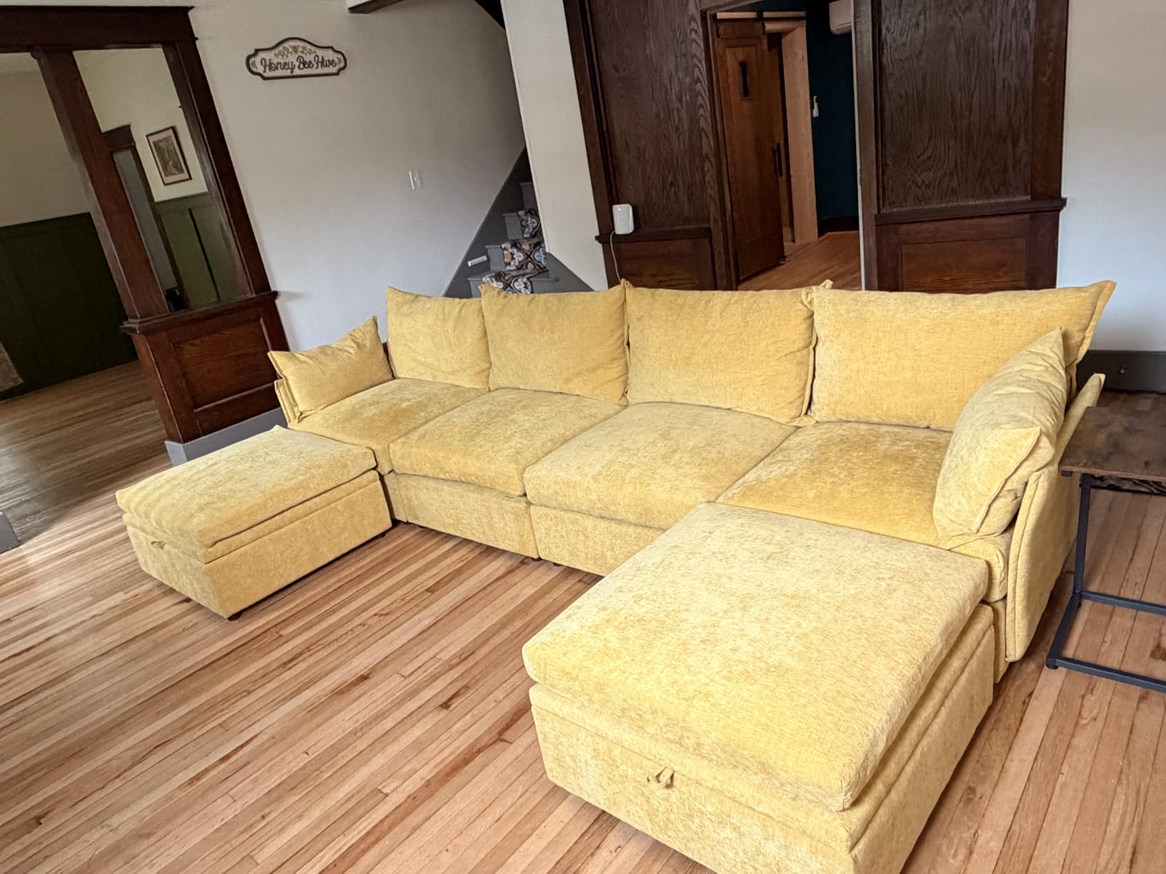 ABCASA Luxury Modular Sectional Sofa, L-Shaped 3-Seat Couch with Storage Ottoman Deep Seat & Reversible Chaise Lounge Chenille Blue for Compact Spaces, Apartments, Dorm customer photo 2