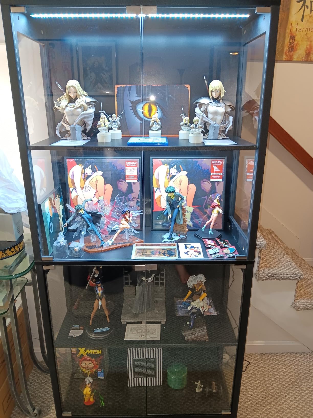 BROTTAR Display Cabinet with Glass Doors, 4-Tier Curio Cabinet with 3-Color Lights for Collectibles, Glass Display Case with Human Body Sensor, Bookcase with 4 Shelves, Storage Cabinets, Black customer photo 2