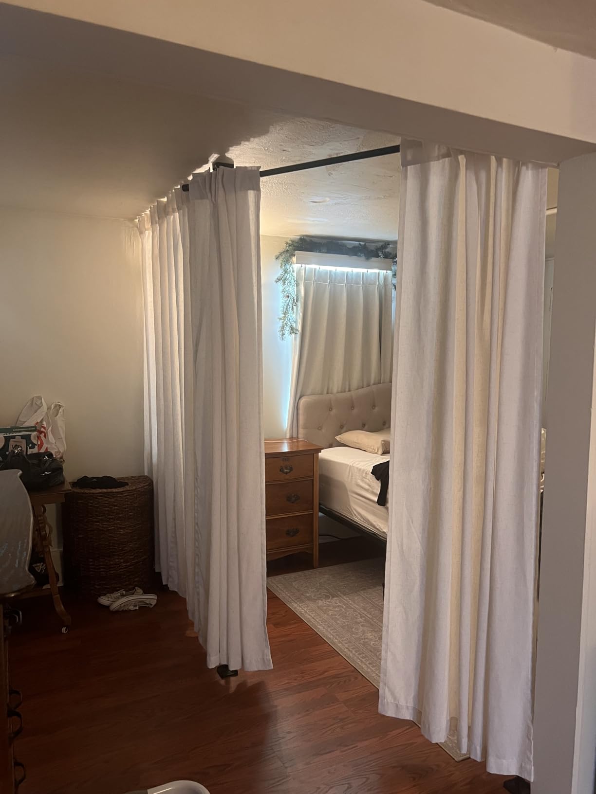 SUNALLY Room Divider No Drilling Curtain Rod Wall Divider for Room Separation, 4-10ft(H) 28-114inch(W) Adjustable, Heavy Duty Partition Space Separator customer photo 2