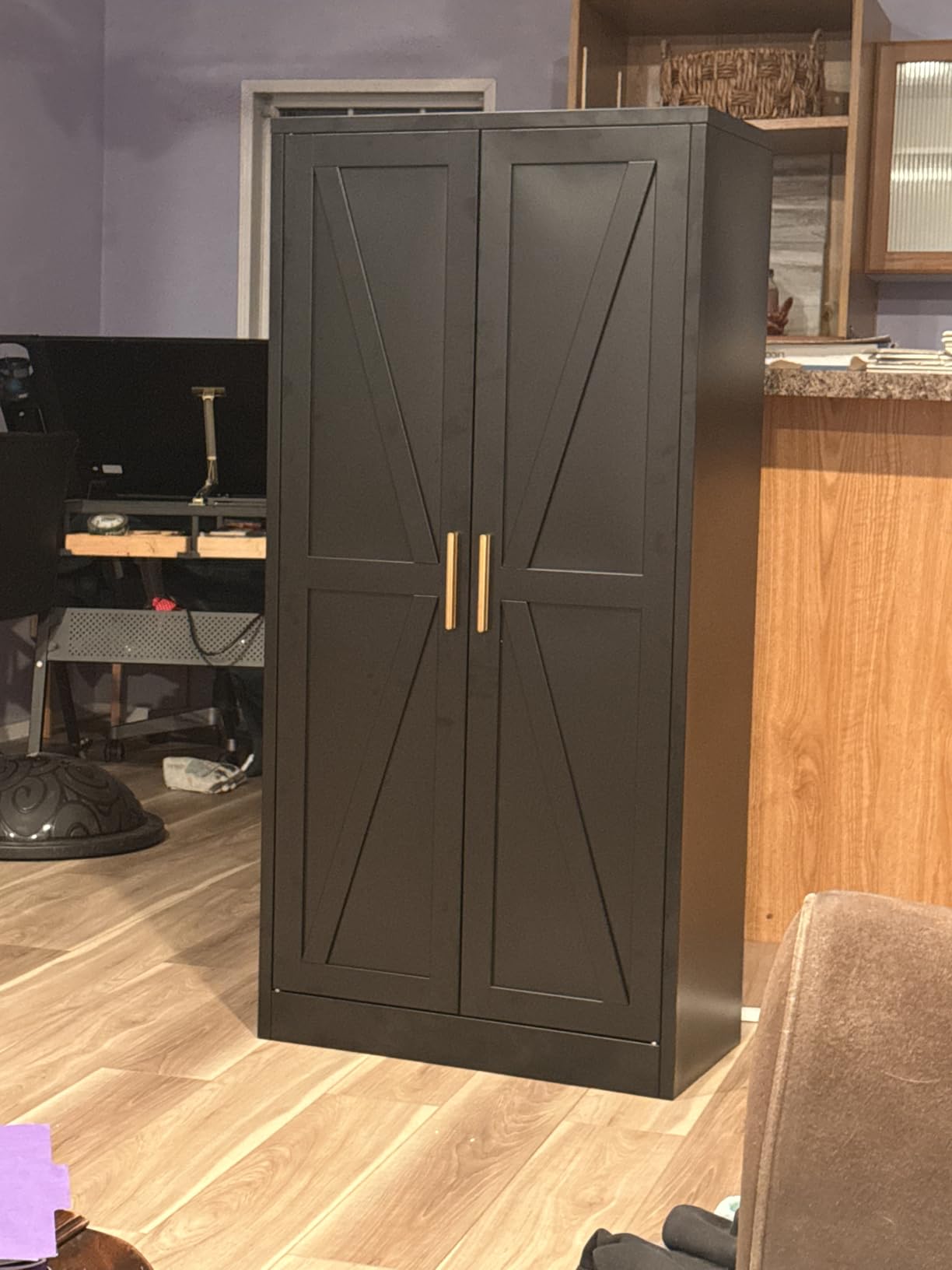 COFaR White Farmhouse Storage Kitchen Pantry Cabinet with 2 Barn Door, 3 Adjustable Shelves and Legs, for Cupboard/Dining Room/Bathroom/Living Room/Office/Laundry Room (White, 61