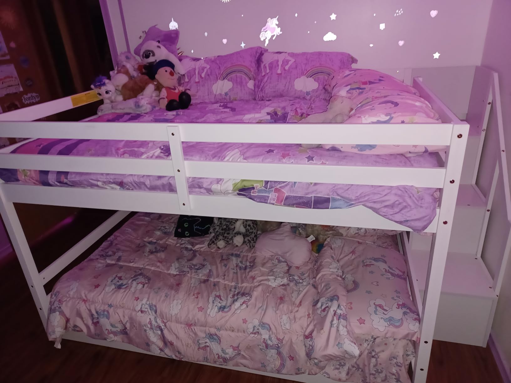 Giantex Twin Over Twin Bunk Bed with Stairs, Solid Wood Floor Bunk Bed with Storage Staircase & Full-Length Guardrails, Low Bunk Bed with for Kids, Teens, Adults, Dorm, Small Space, White customer photo 2