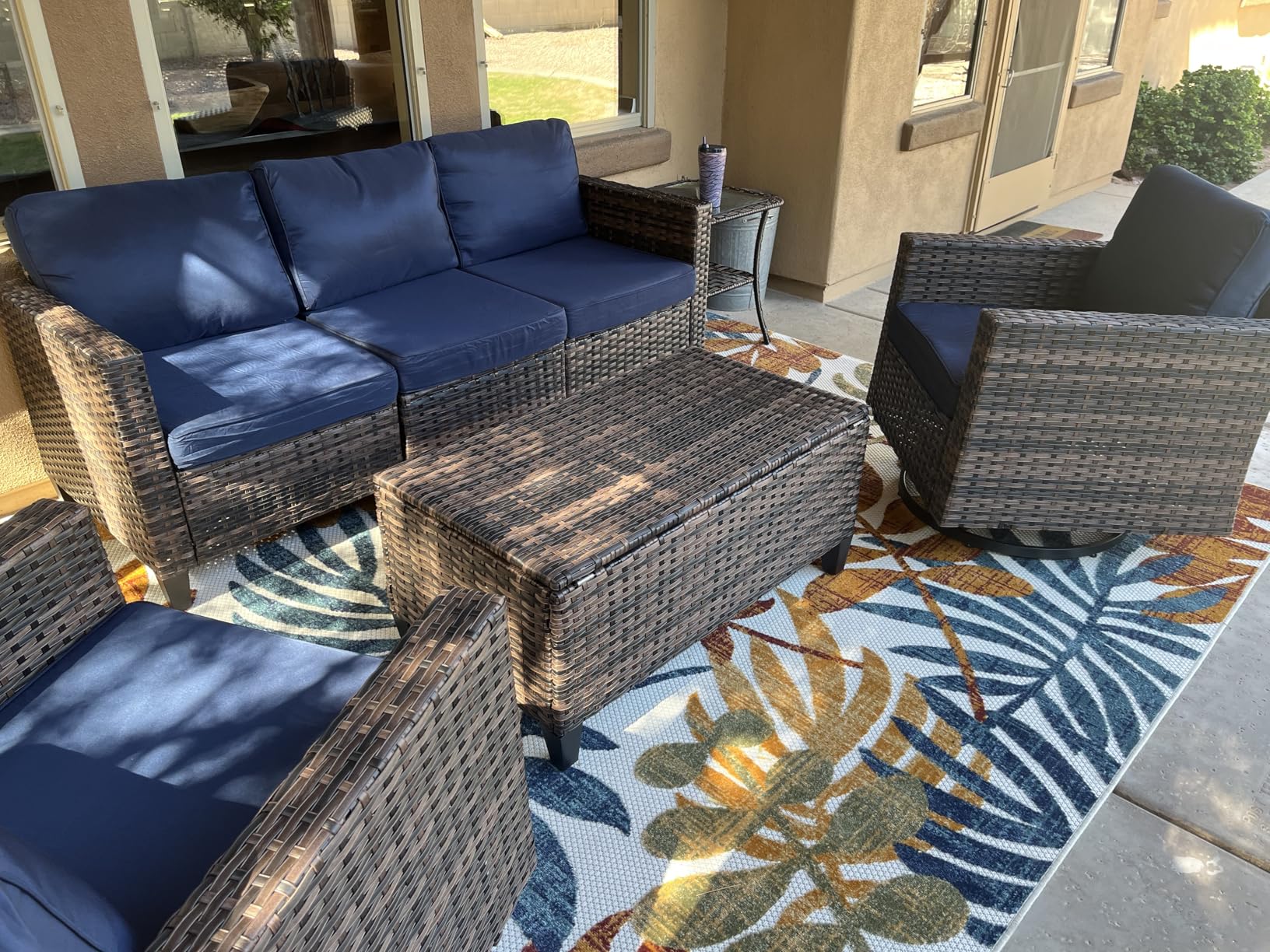 UDPATIO Patio Furniture Set, 5 Pieces Outdoor Conversation Sets with Rocking Swivel Chairs, Wicker Rattan Outdoor Sofa Set with Storage Table and Waterproof Covers for Backyard, Deck, Porch, Grey customer photo 2