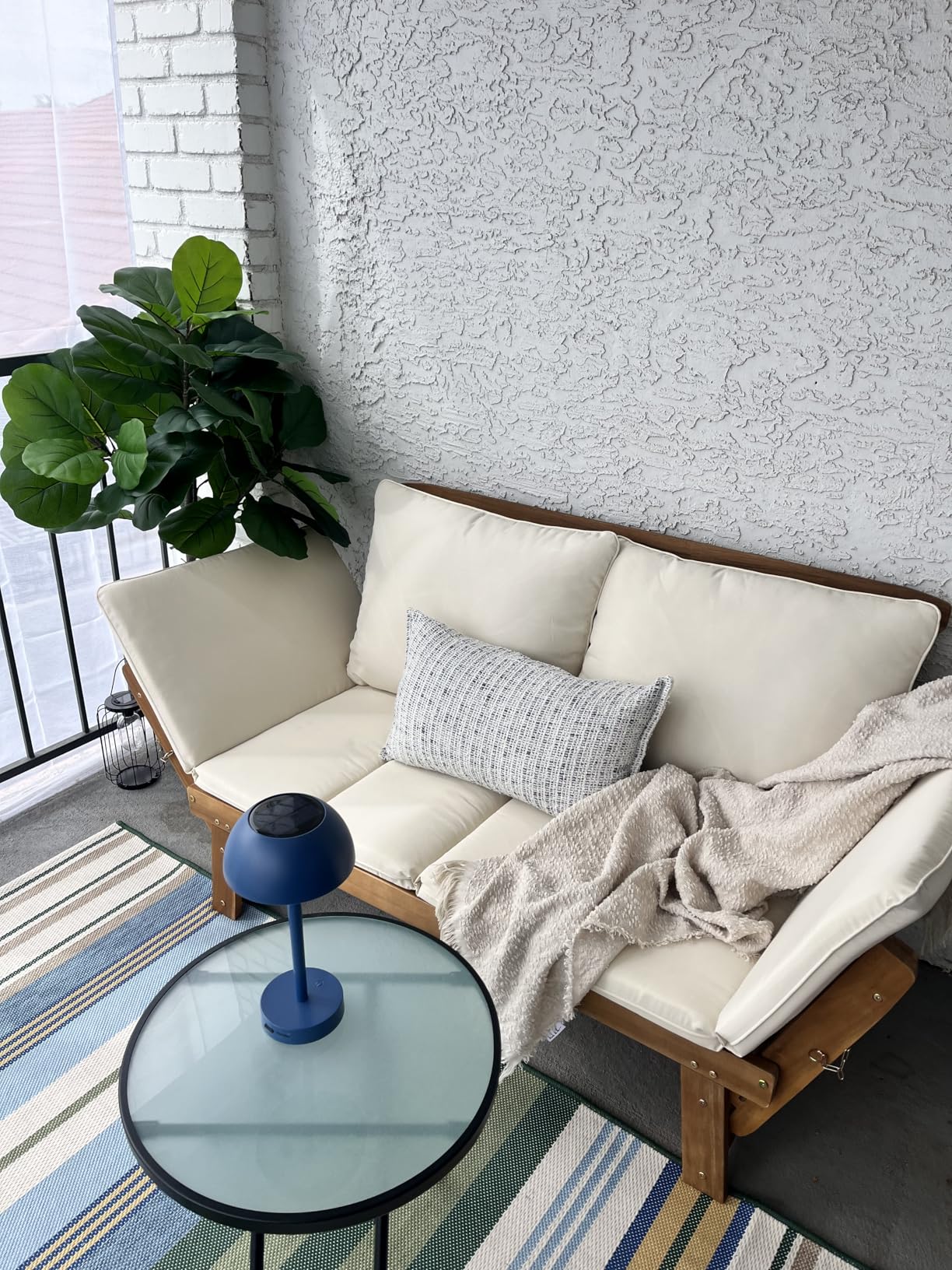 Devoko Outdoor Couch Acacia Wood Patio Couch with Adjustable Armrests customer photo 2