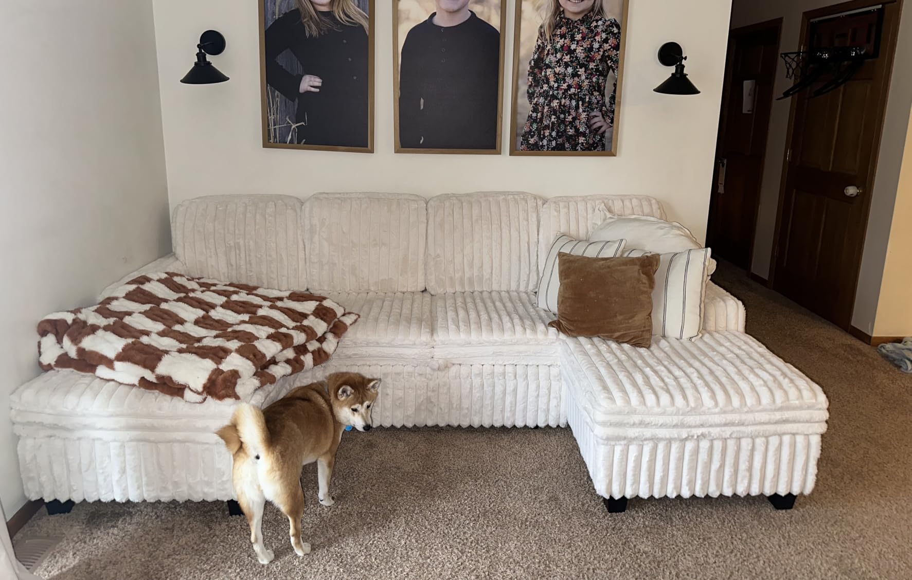 Belffin Corduroy Sleeper Sofa Bed with Storage Chaise Modular Sectional Sofa Couch with Pull Out Bed L Shaped Sectional Couches for Living Room Beige Couch customer photo 1