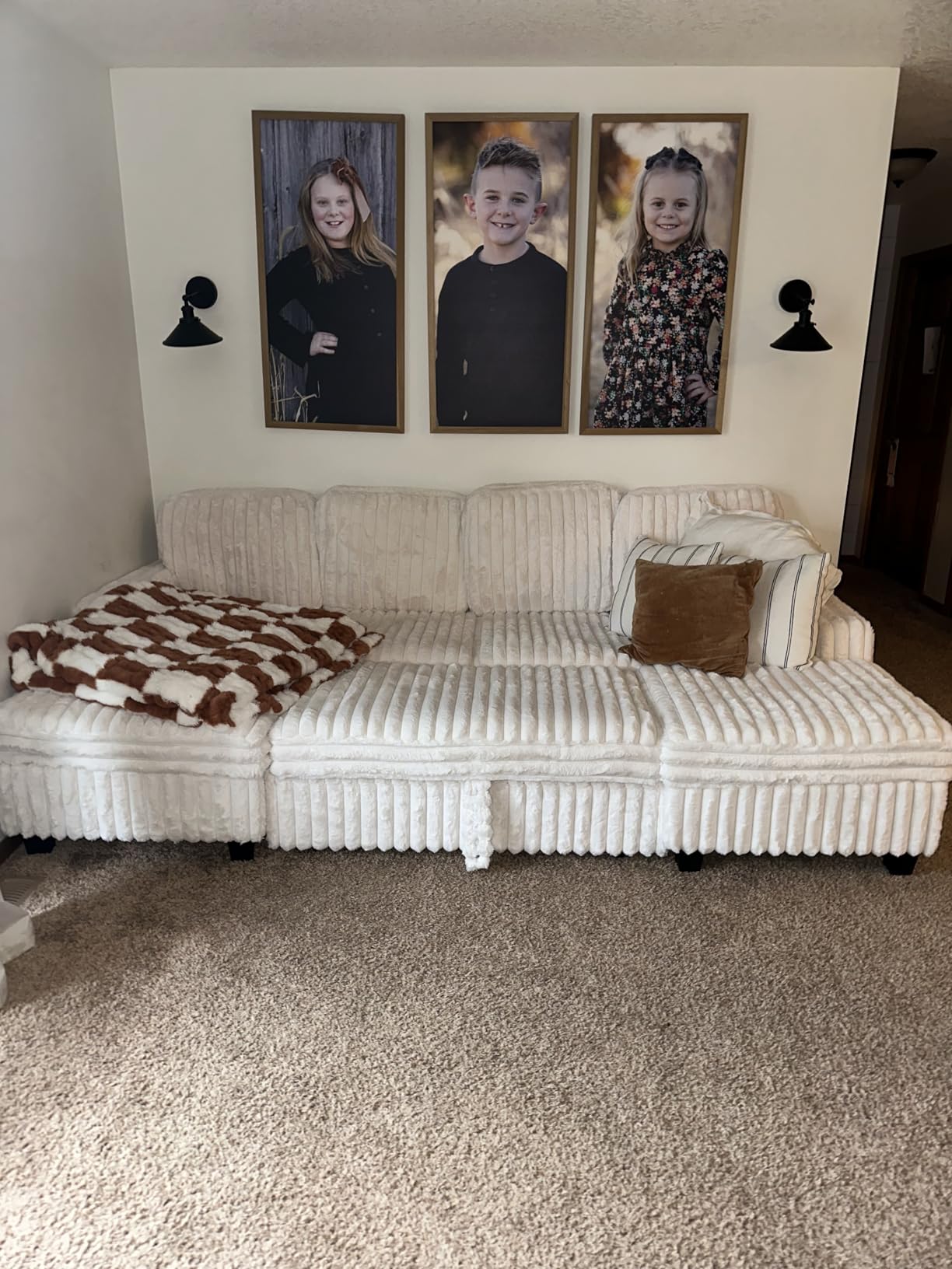 Belffin Corduroy Sleeper Sofa Bed with Storage Chaise Modular Sectional Sofa Couch with Pull Out Bed L Shaped Sectional Couches for Living Room Beige Couch customer photo 2