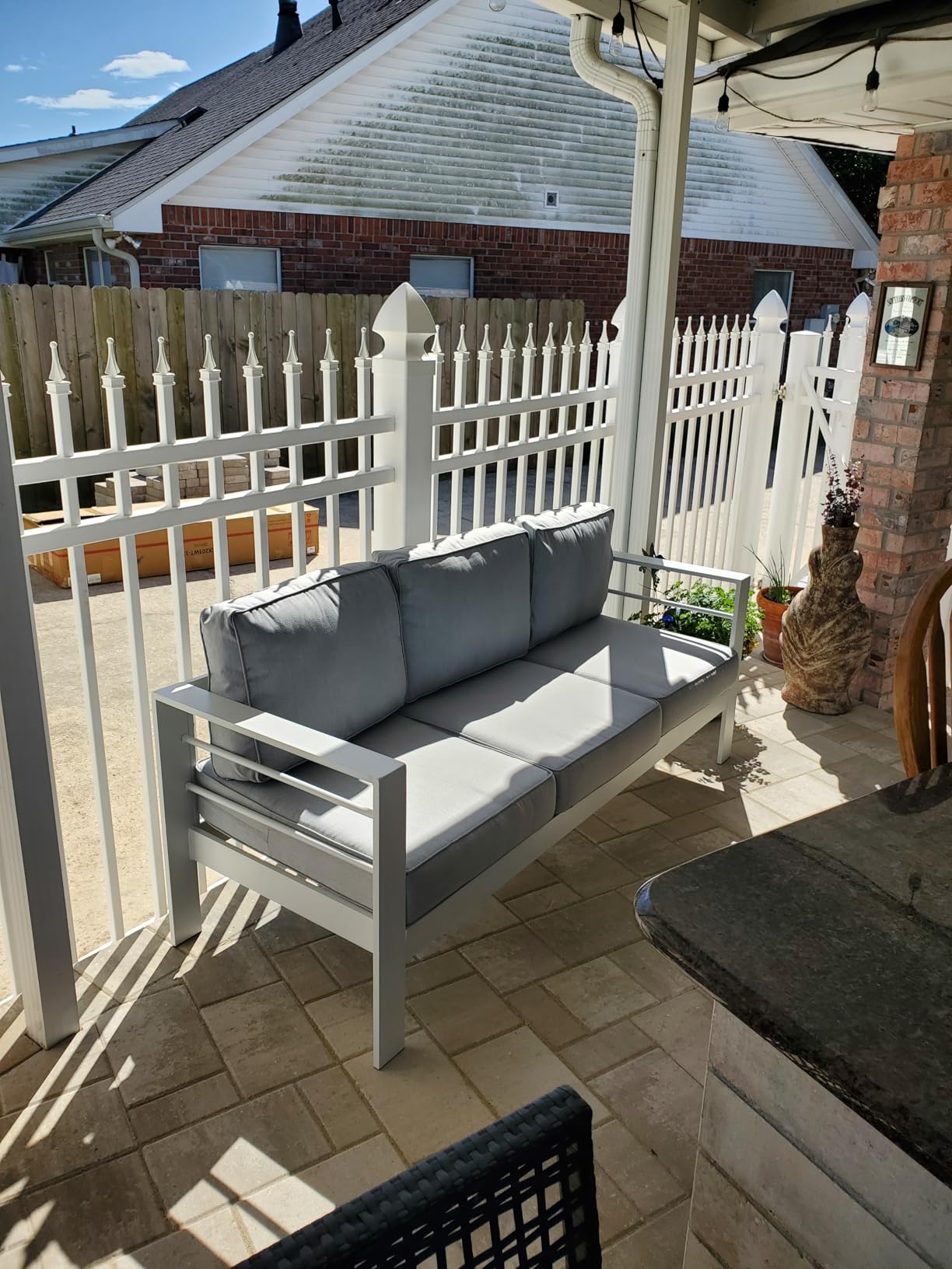 Solaste Aluminum Outdoor Couch, 3-Seat Metal Outdoor Sofa with Water-Resistant Cushion, Weather-Resistant Modern Patio Sofa, Black Frame Grey Cushion customer photo 1