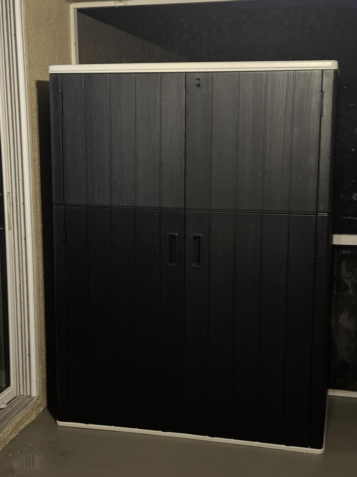 KINYING Outdoor Vertical Storage Shed, 57 Cu.ft Outdoor Storage Cabinet Waterproof, Resin Sheds & Outdoor Storage for Garden, Patio, Backyard, Lockable (Black) customer photo 1